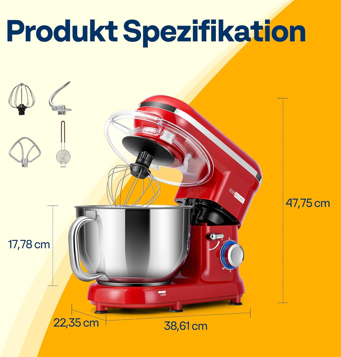 Küchenmaschine mit kippbarem Kopf, Rot