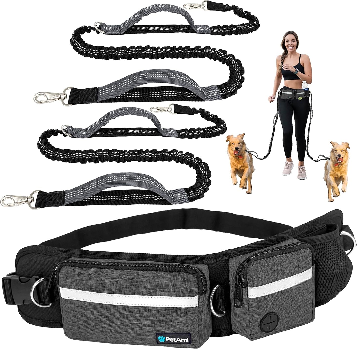 Joggingleine doppelt mit Bauchgurt, anthrazit 2 Leashes