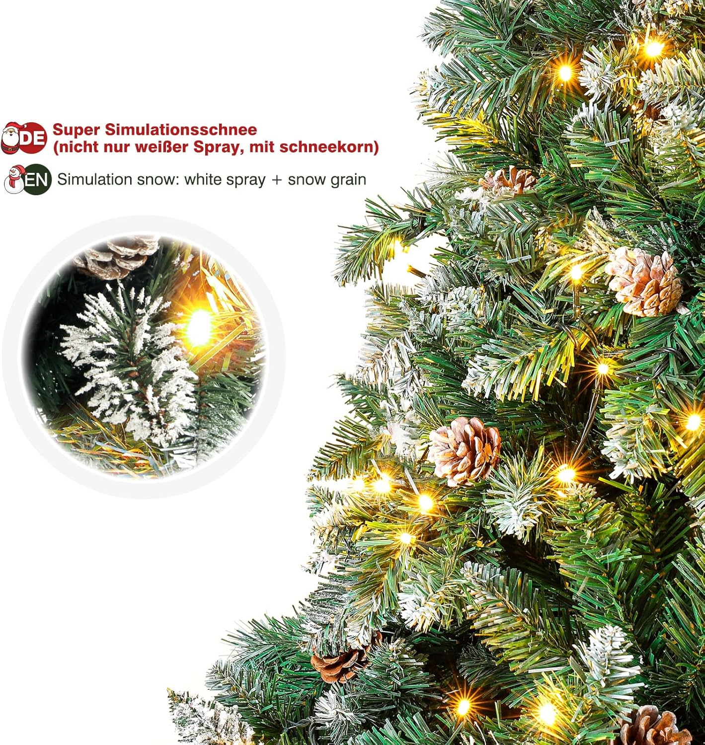 Künstlicher Weihnachtsbaum mit LED-Beleuchtung und Tannenzapfen, 150 cm