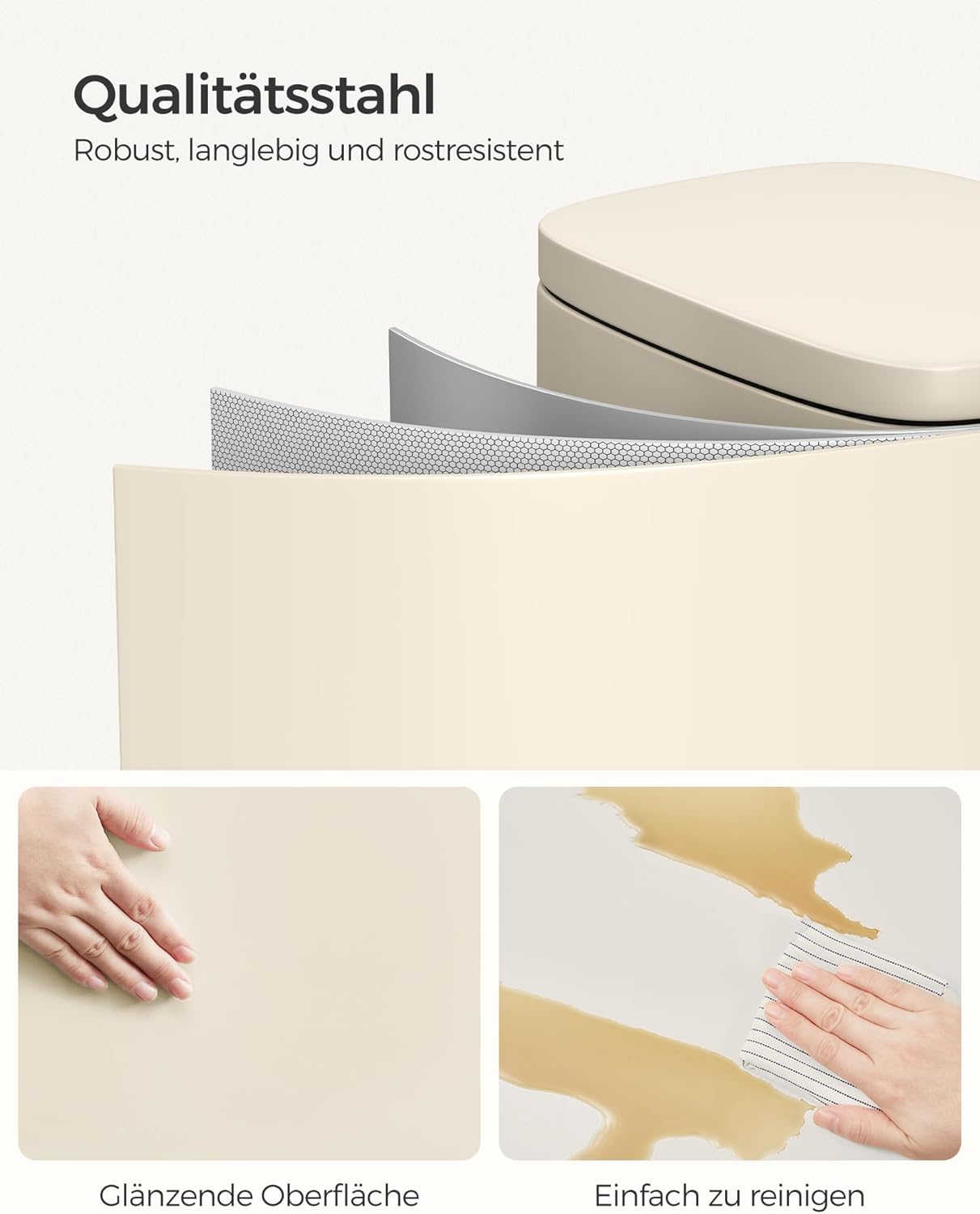 Küchen-Tretmülleimer mit Softclose-Deckel, Sandbeige