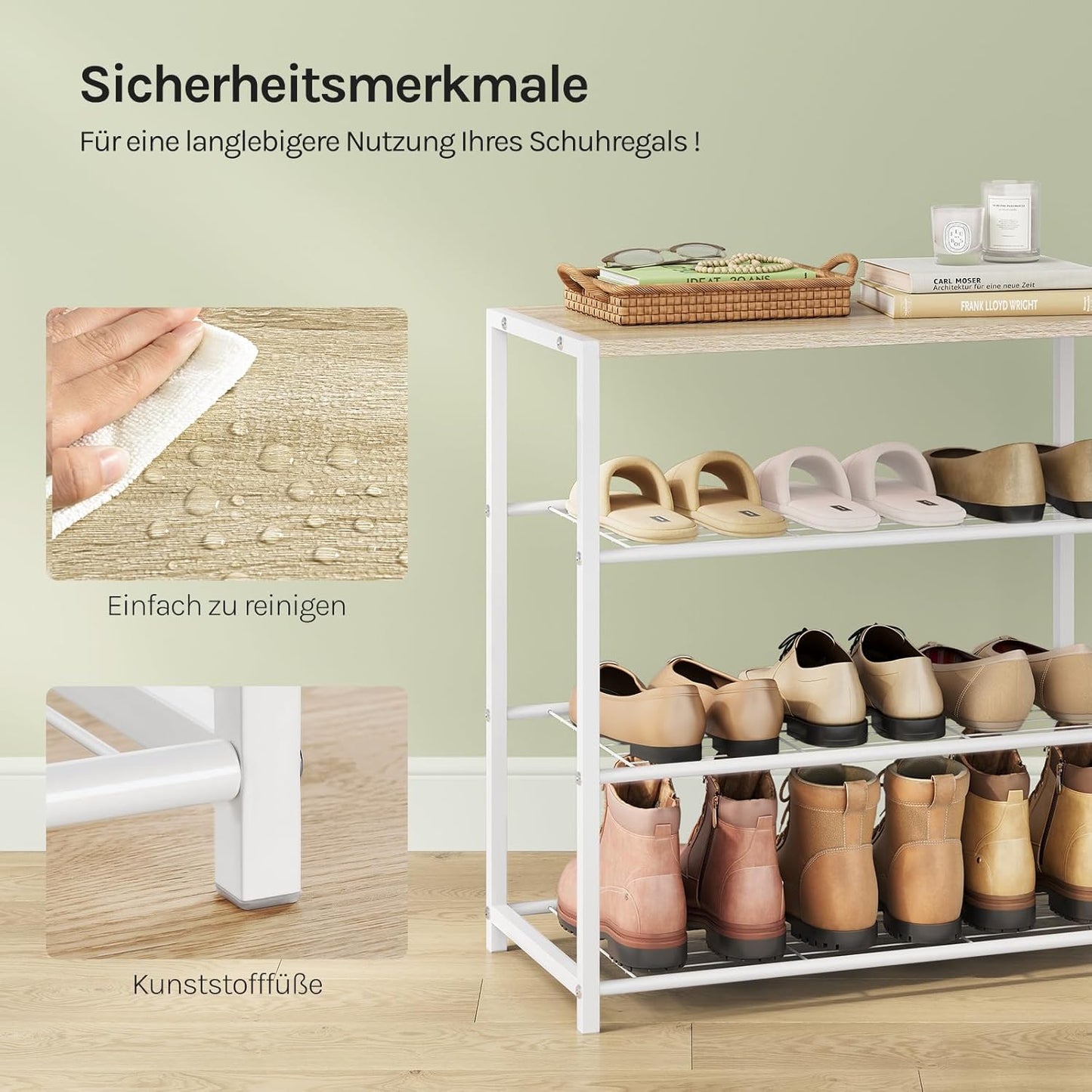 Schuhregal mit 3 Ebenen für 9 Paar Schuhe, 63 x 63 x 30 cm Helle Eiche + Weiss