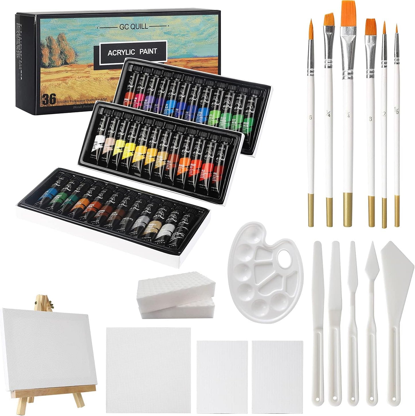 36-teiliges Acrylfarben Set mit Zubehör