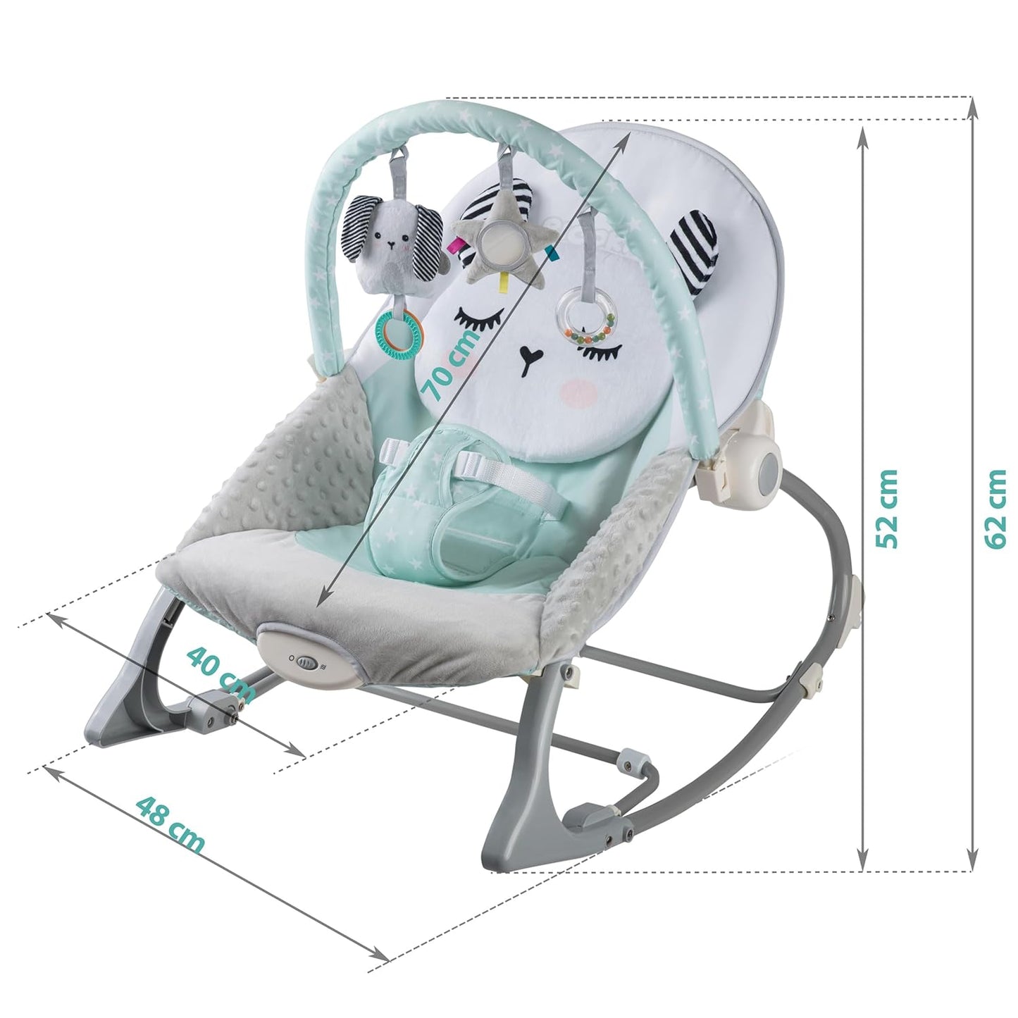 Babywippe mit Vibration und Spielzeugen, Grau-Minze