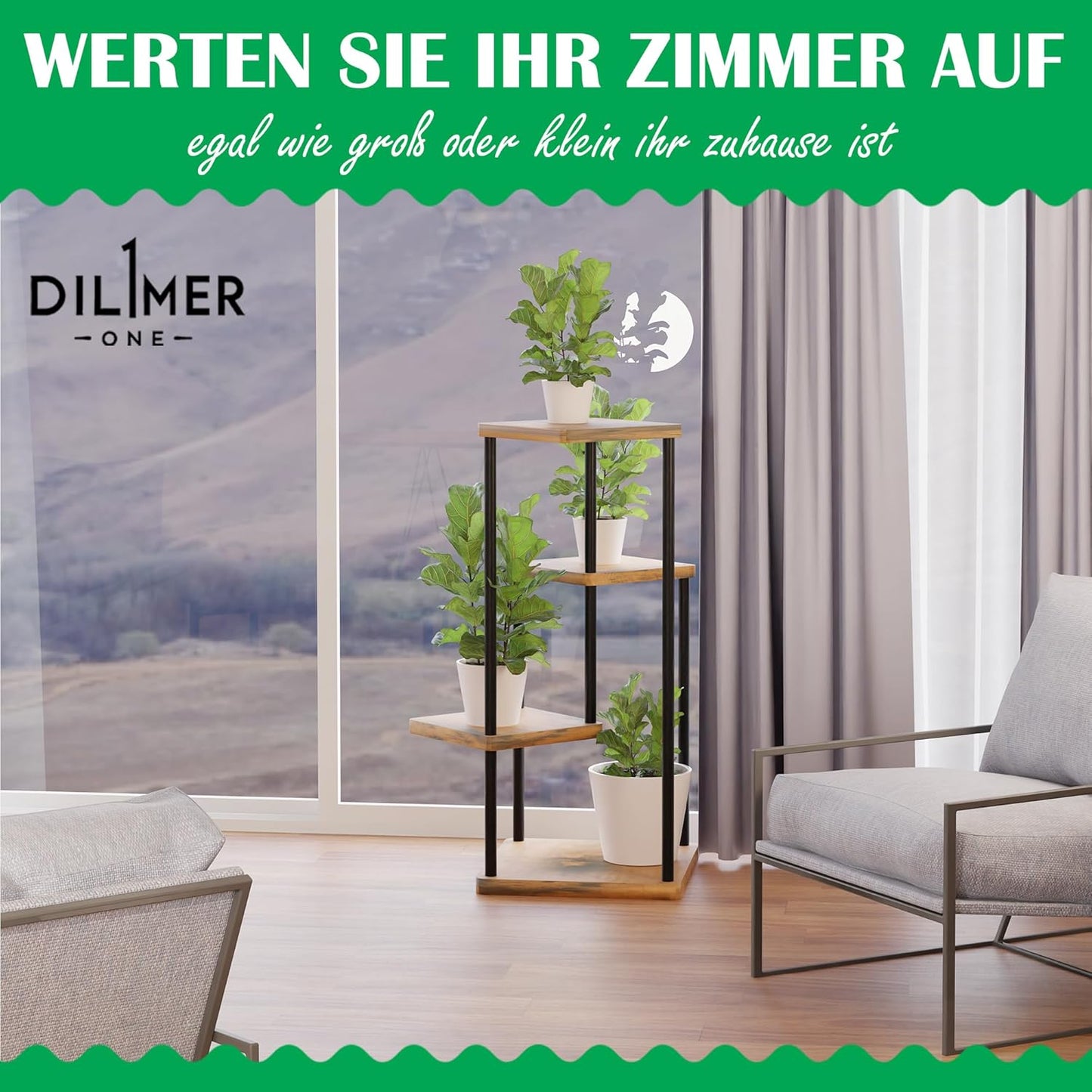 Blumenständer Holz mit 4 Ebenen für Innen & Aussen, Rot Schwarz