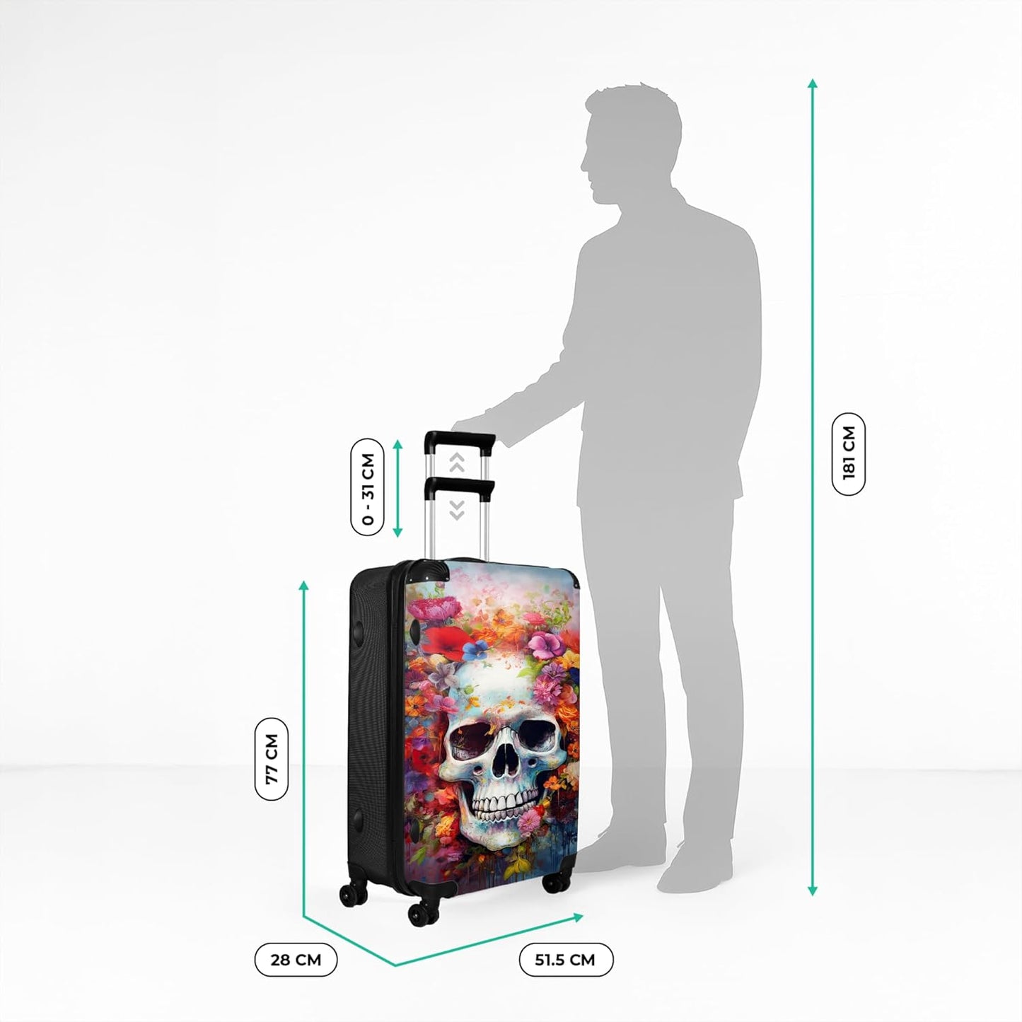 Grosser Hartschalen-Trolley XL mit Rollen (77x51,5x28 cm), Schädel Botanisch L