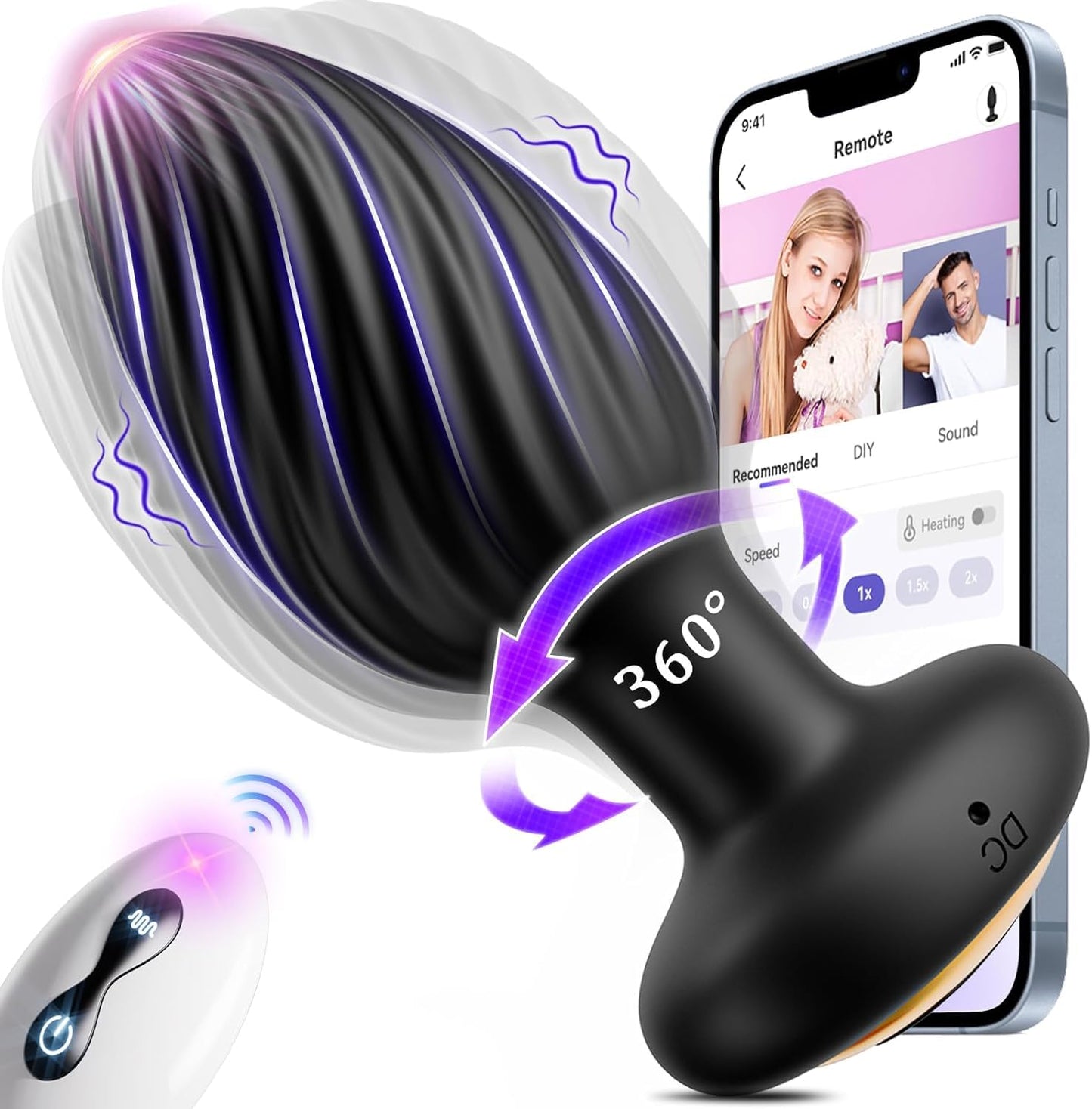 Analplug Set für Frauen, 7 Rotation & Vibration, L