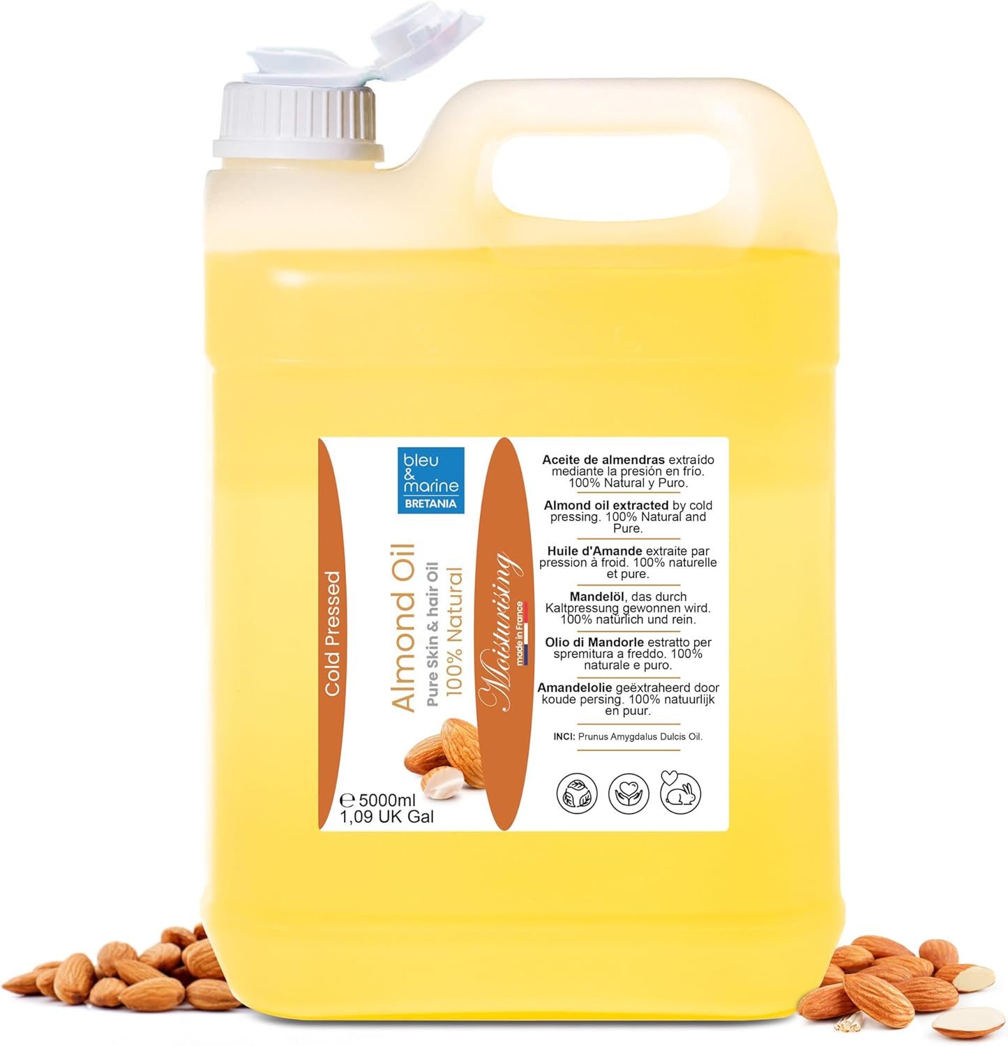 Natürliches Mandel-Massage-Öl, 100% reines Süssmandelöl. Frei von Parfüm. 5 l (1er Pack)