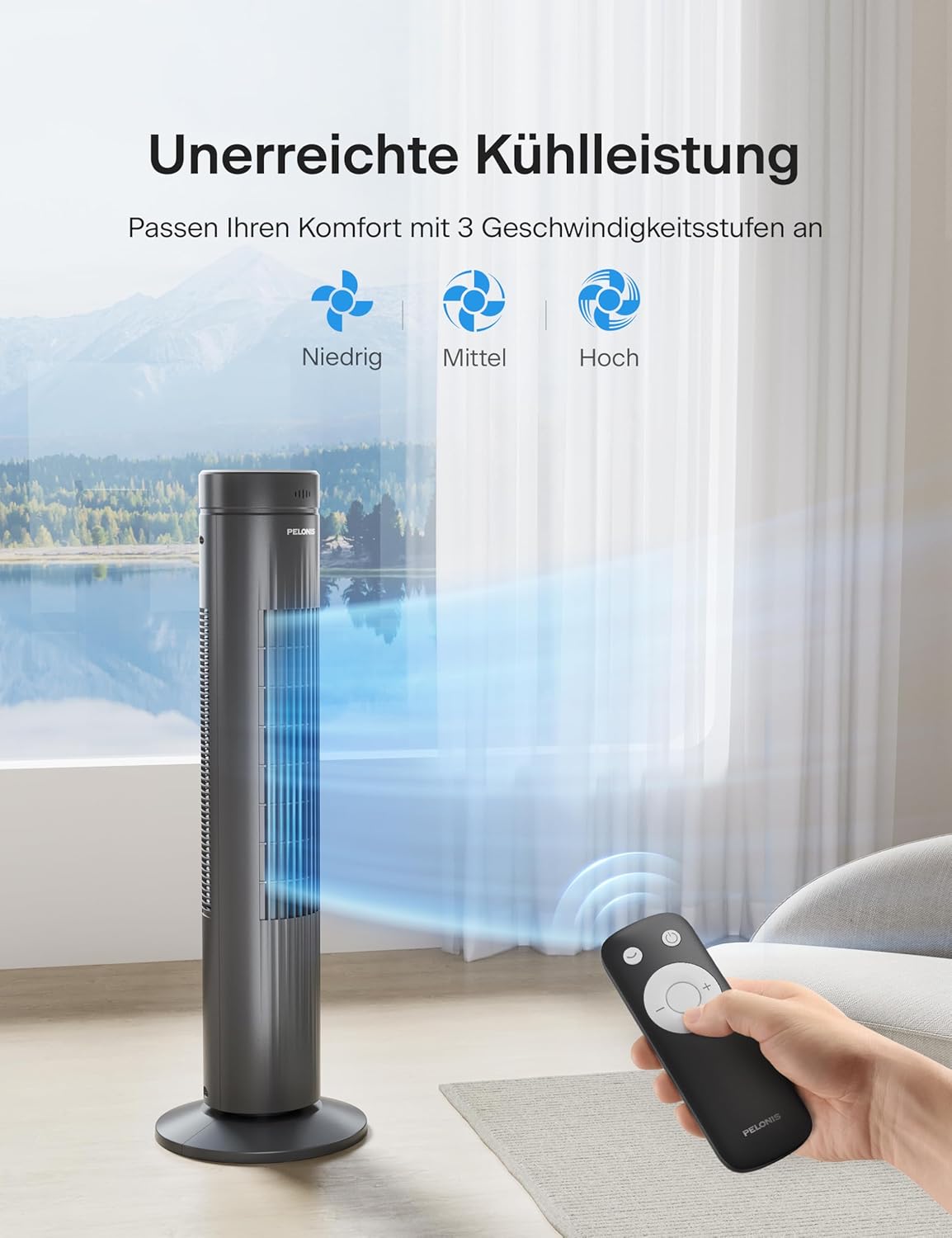 Turmventilator mit Fernbedienung, 76CM Turmventilator