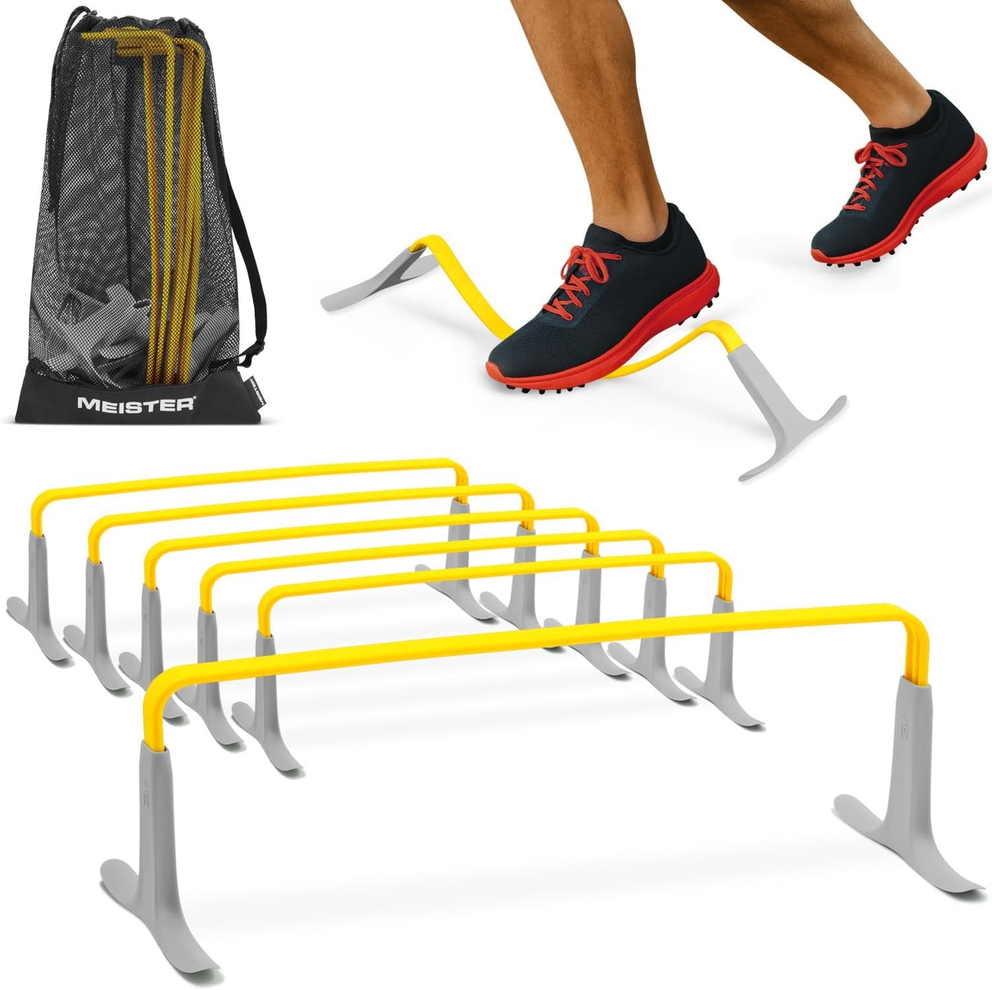 6-teiliges Agility-Hürden-Set für Geschwindigkeitstraining, Leuchtgelb 6" Hürden – 6er-Pack mit Tragetasche