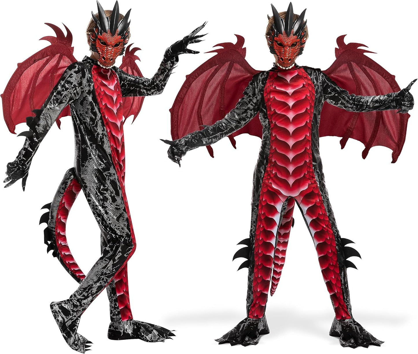 Drachenkostüm mit Flügeln und Maske, Small (5-7 yrs) Rot