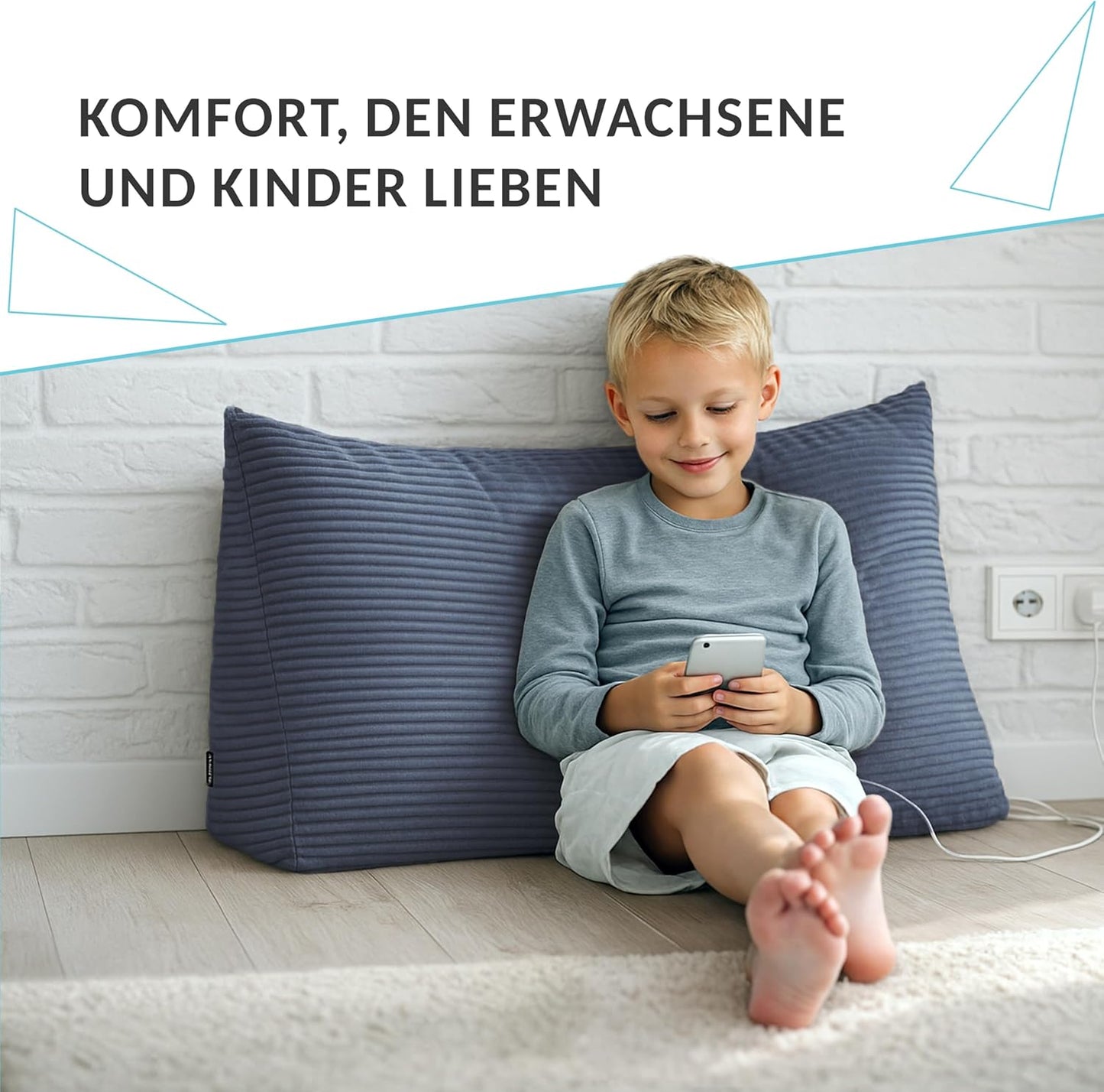 Rückenkissen mit Seitentaschen, 140x50 Blau