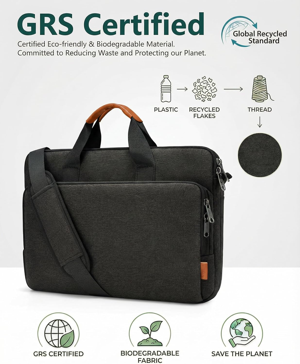 Erweiterbare Laptoptasche für 16 Zoll, Schwarz 15.6-16