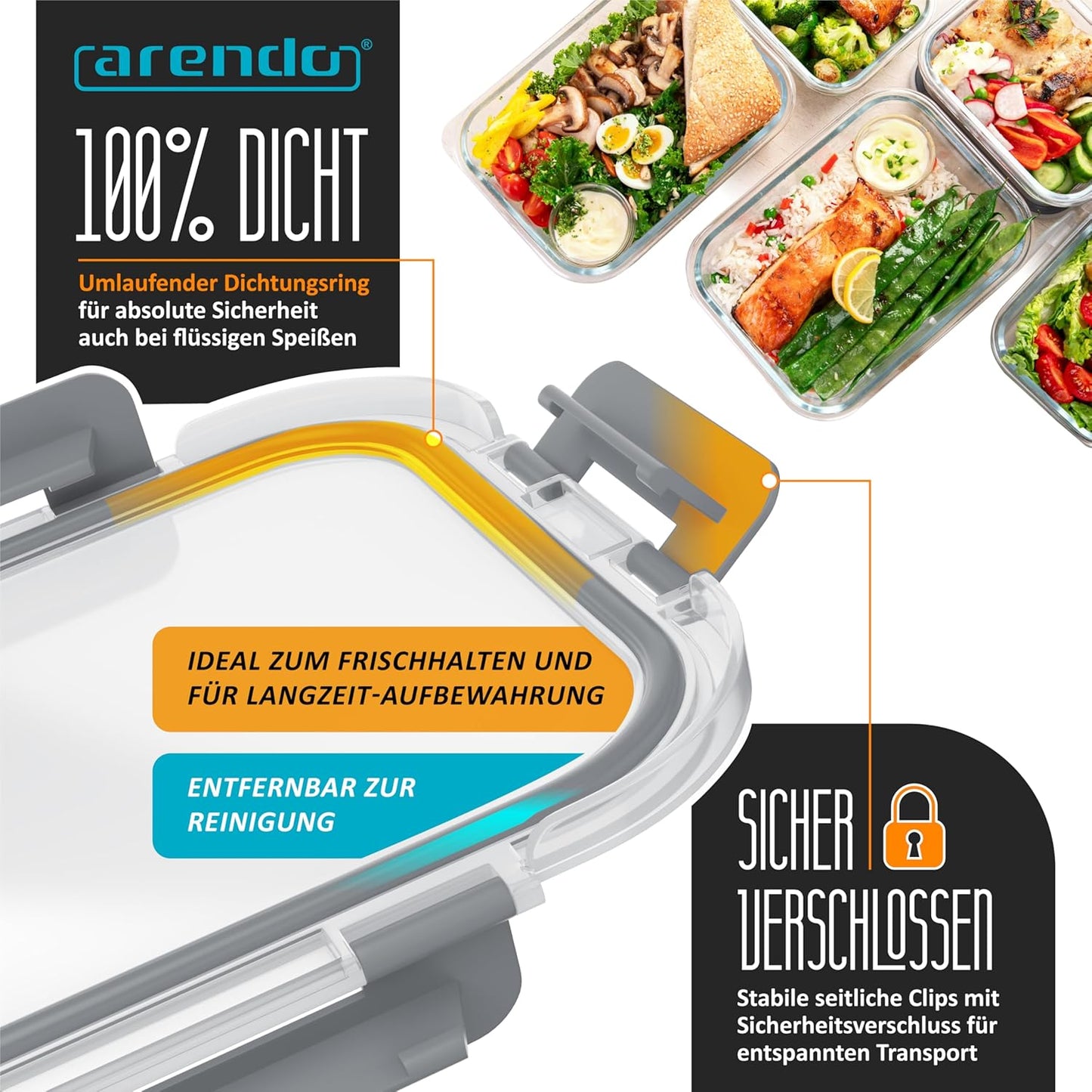 Glas Frischhaltedosen luftdicht 2er-Set (1500 ml), B: 2x 1500ml