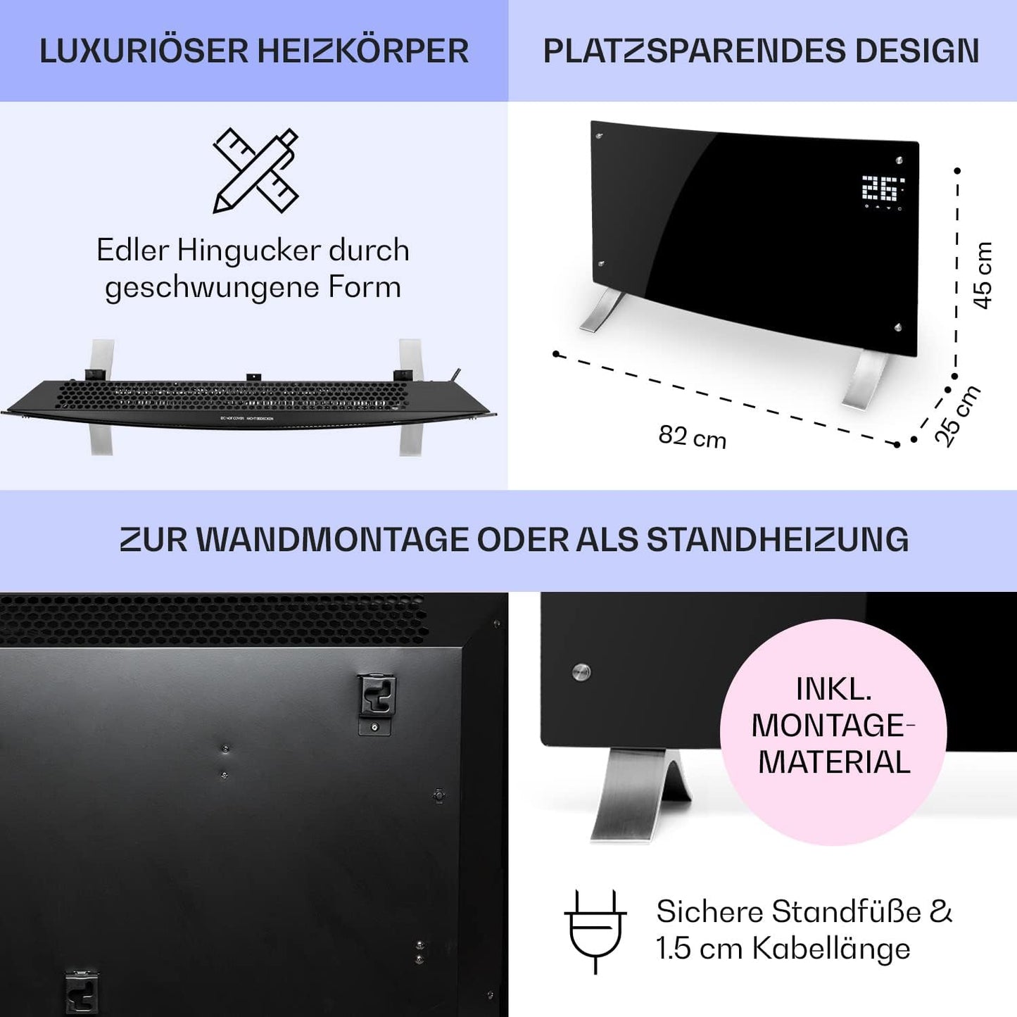 Elektroheizung, Schwarz|Bornholm Curved Ambient