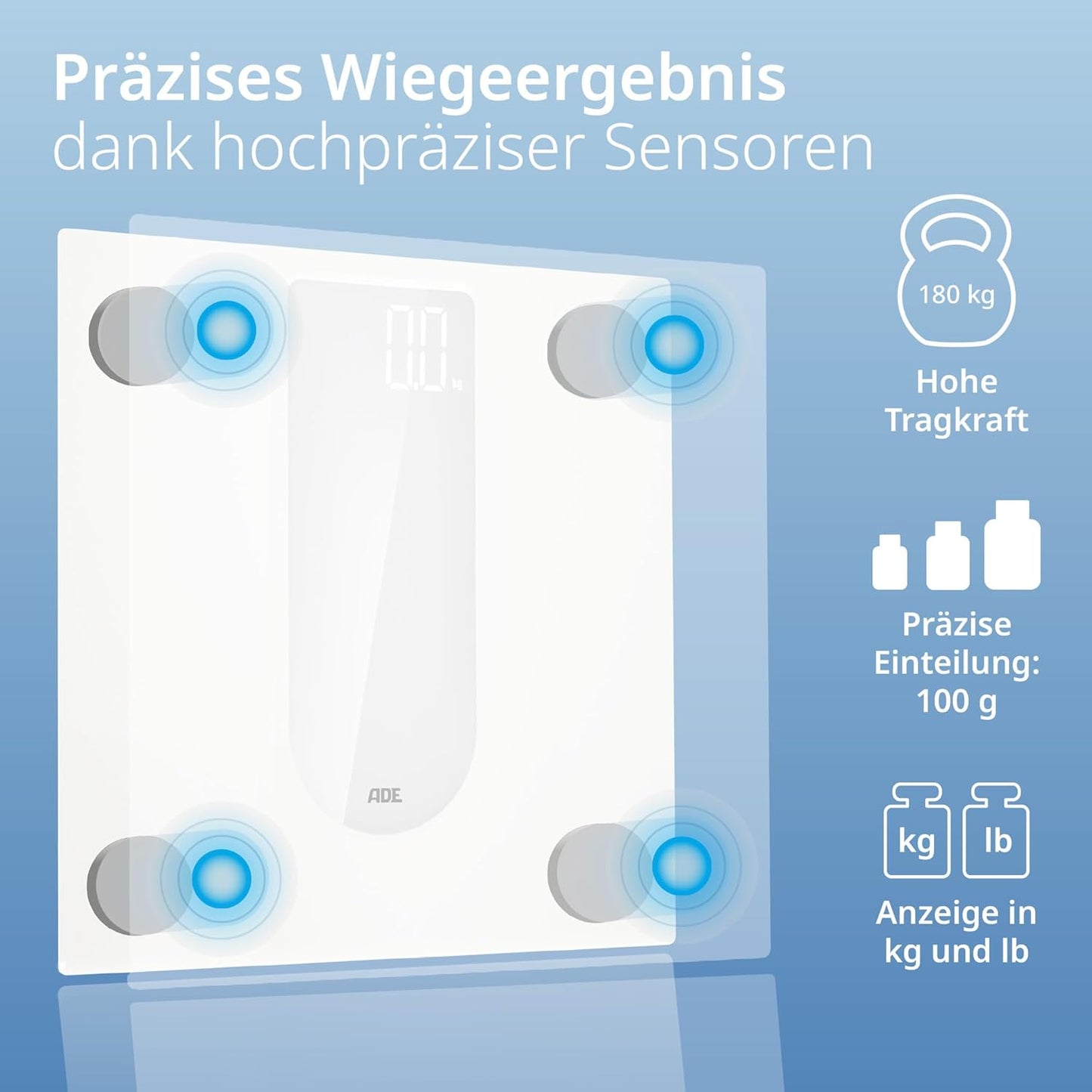 Digitale Personenwaage mit LED-Display, Weiss