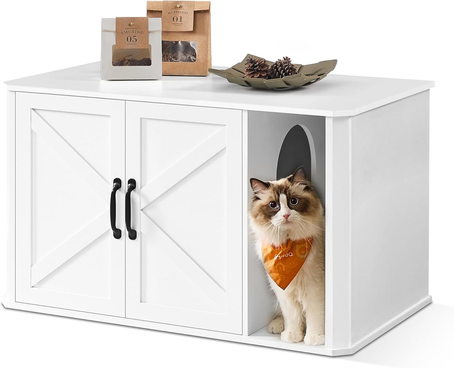 Katzenhaus als Sideboard mit Doppeltür, Wolkenweiß