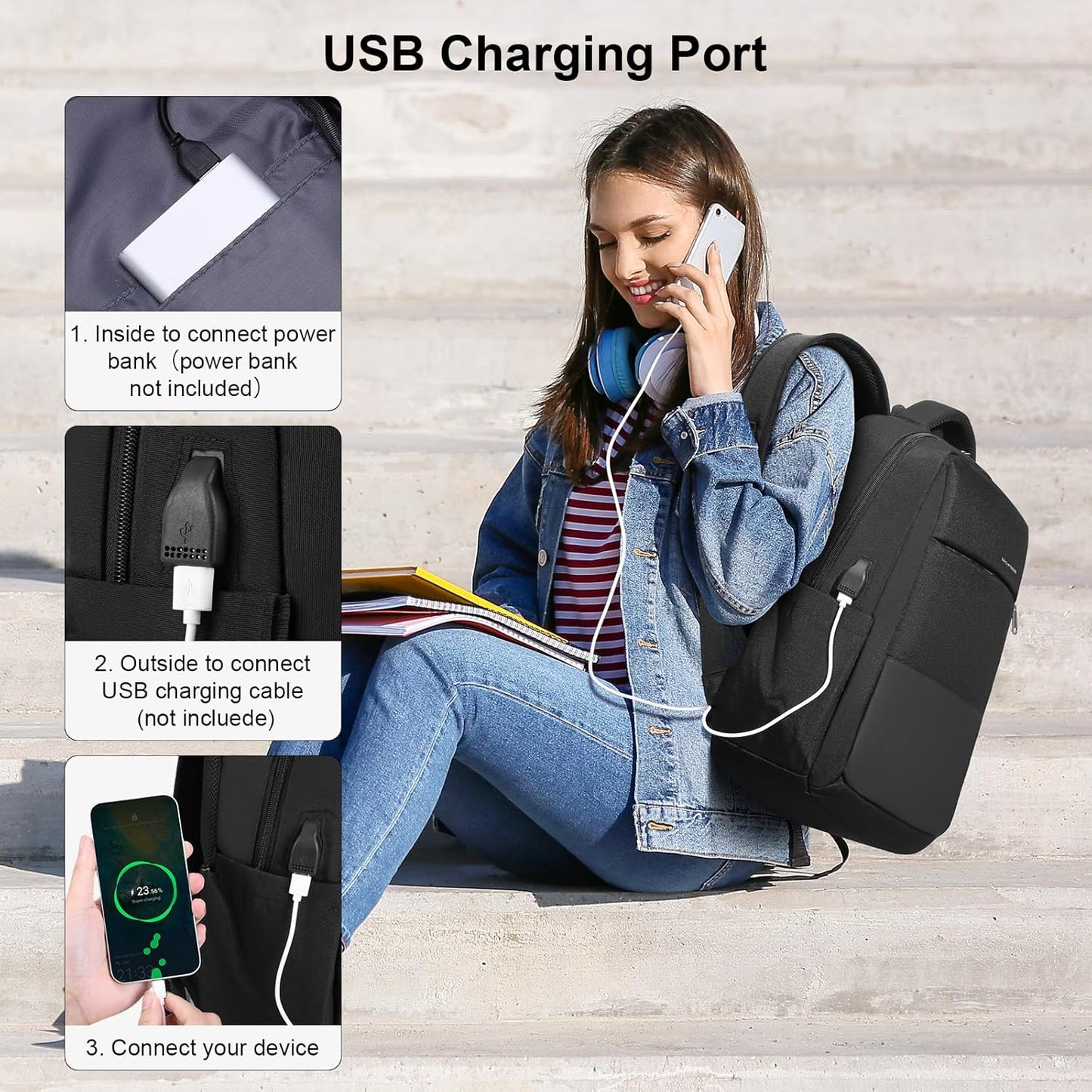 Wasserdichter Laptoprucksack mit Diebstahlschutz, 1-black