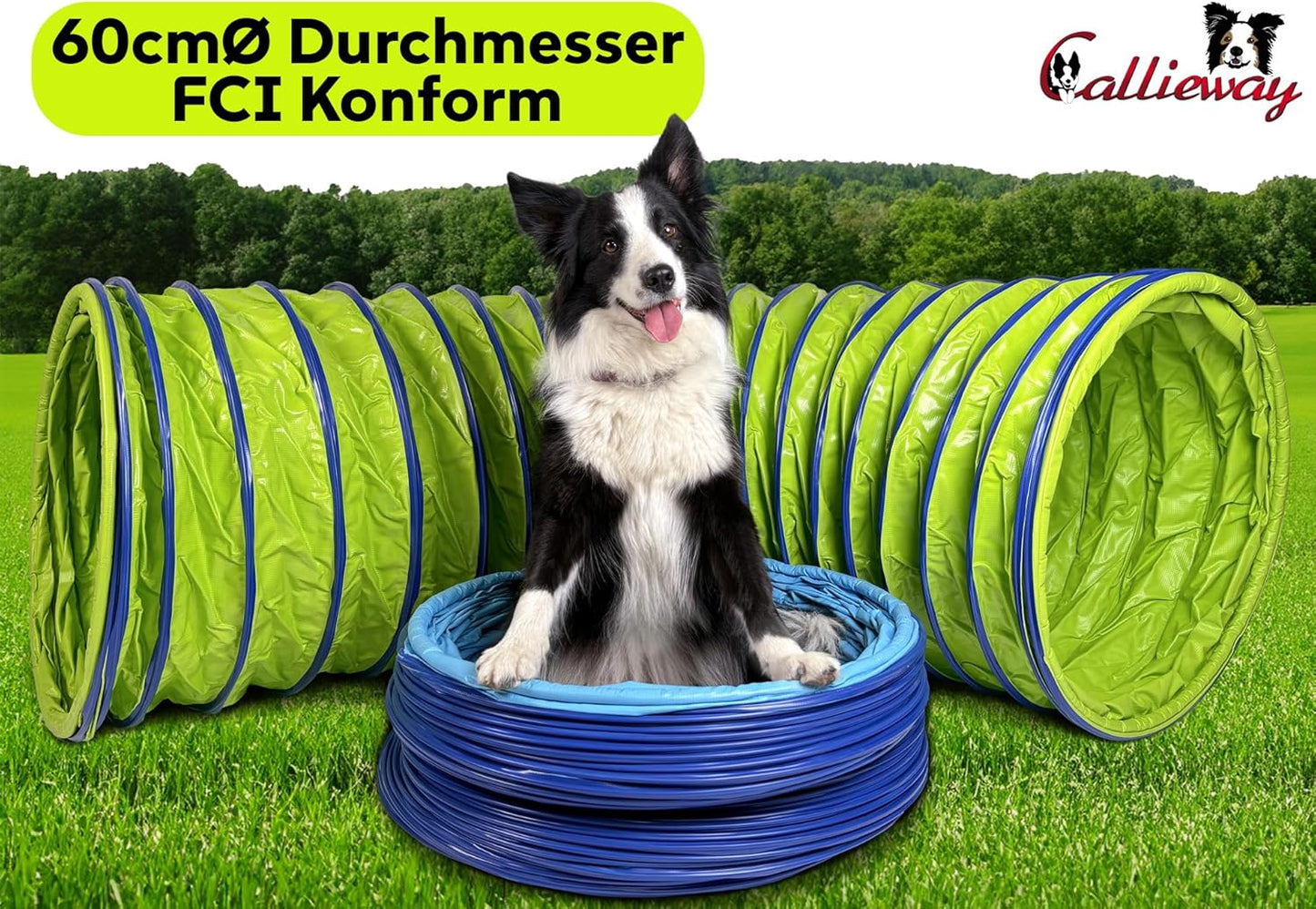 Agility Hundetunnel mit Stützsandsäcken, 3m, 3m limettengrün