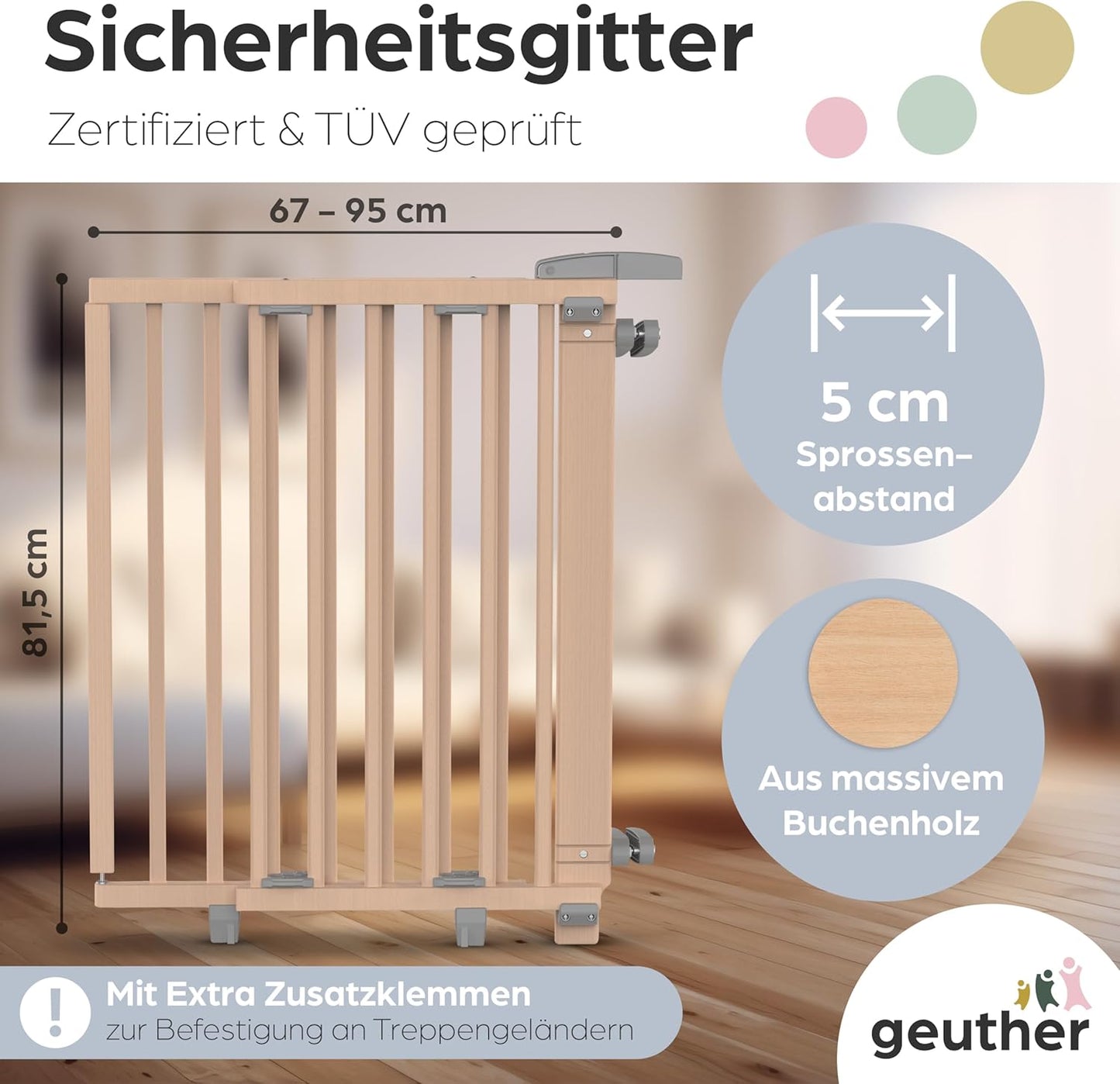 Treppenschutzgitter Oris, Naturbelassen 67-107 cm