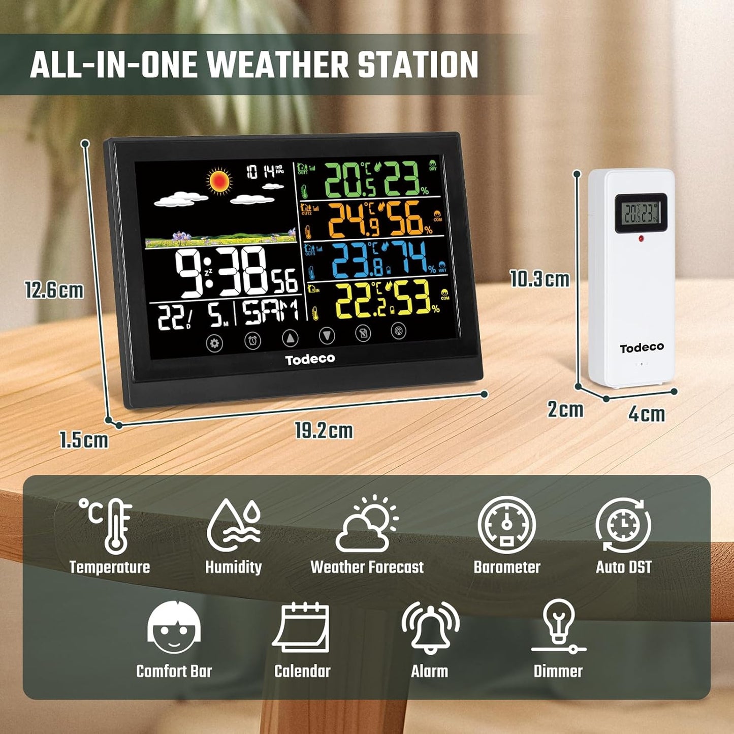 Funk-Wetterstation mit 3 Aussensensoren