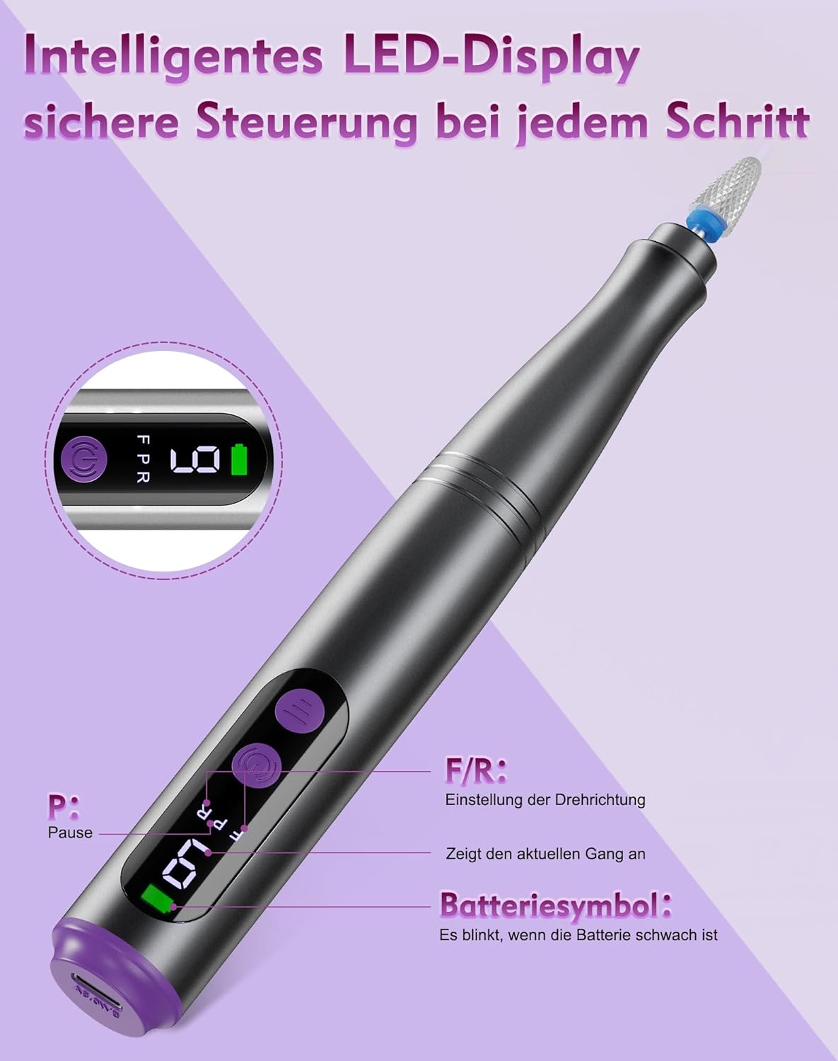 12-in-1 Nagelfräser Set, Grau