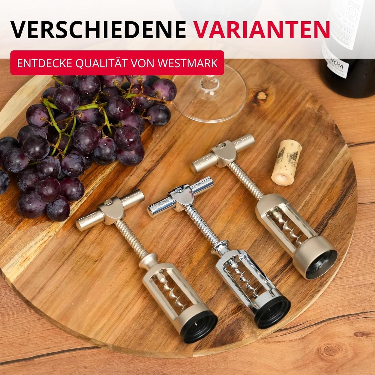 Glockenkorkenzieher mit Korkabstreifer, Barolo, Edelmattiert