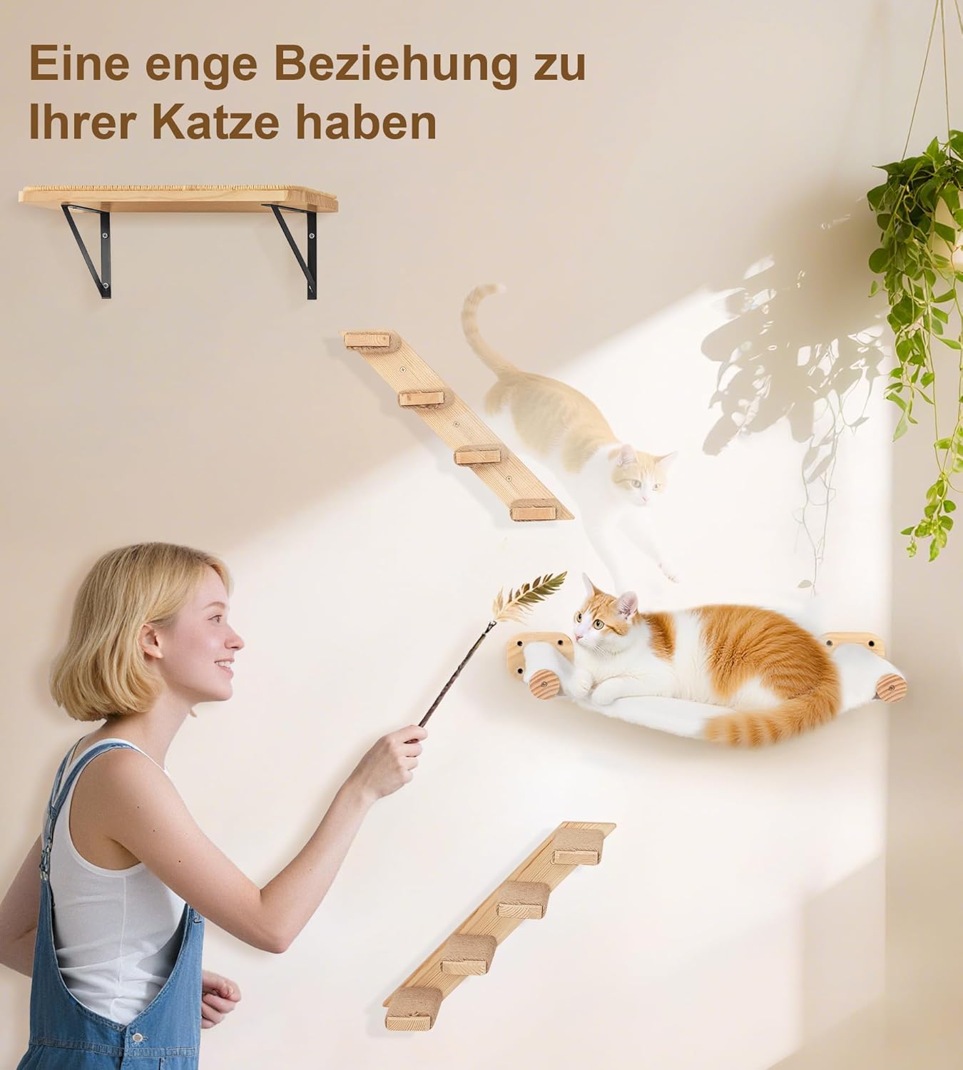 Kletterwand-Set für Katzen mit Hängematte und Stufen, 1PC Hängematte+2PC Vier Stufen