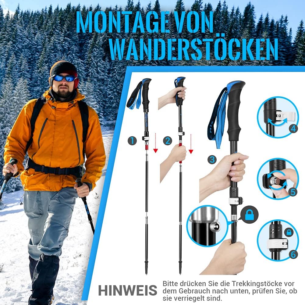 Faltbare und verstellbare Trekkingstöcke, Blau 110-130cm