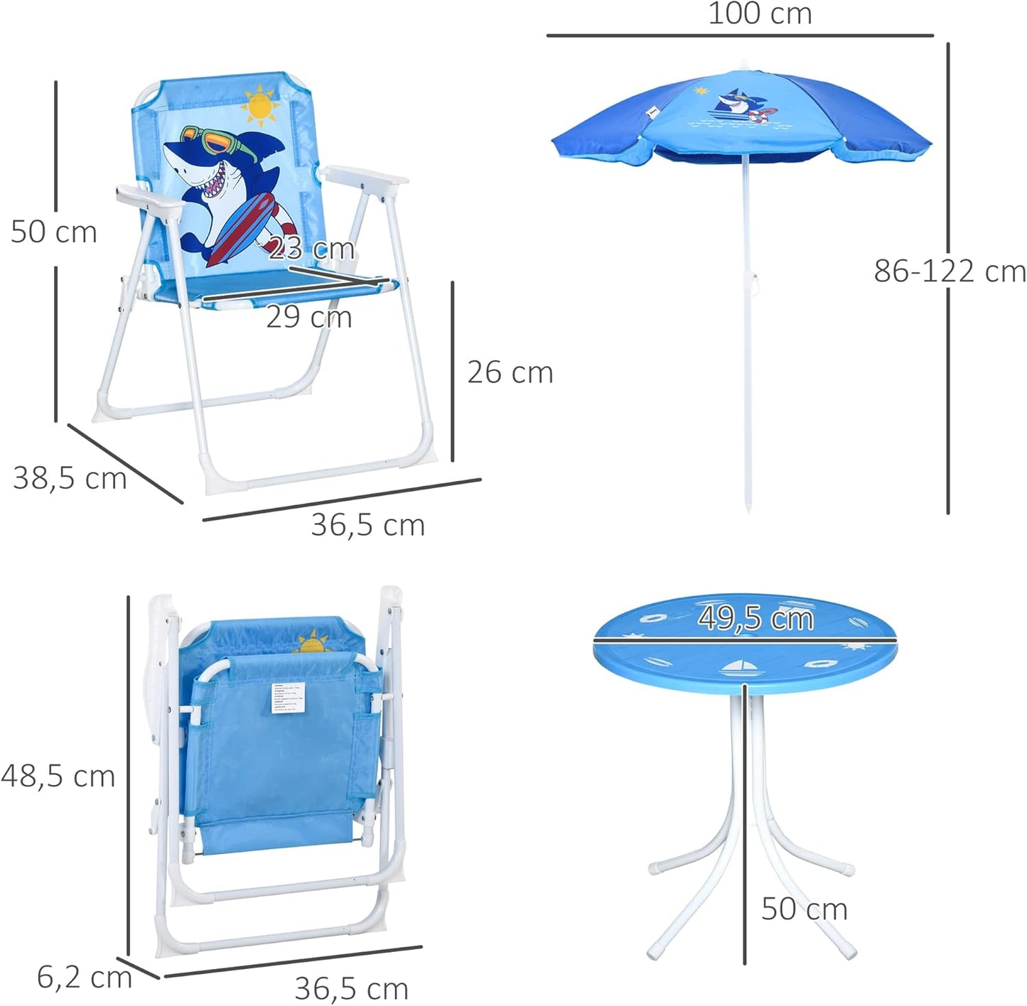 4-teilige Kindersitzgruppe mit Sonnenschirm, Blau