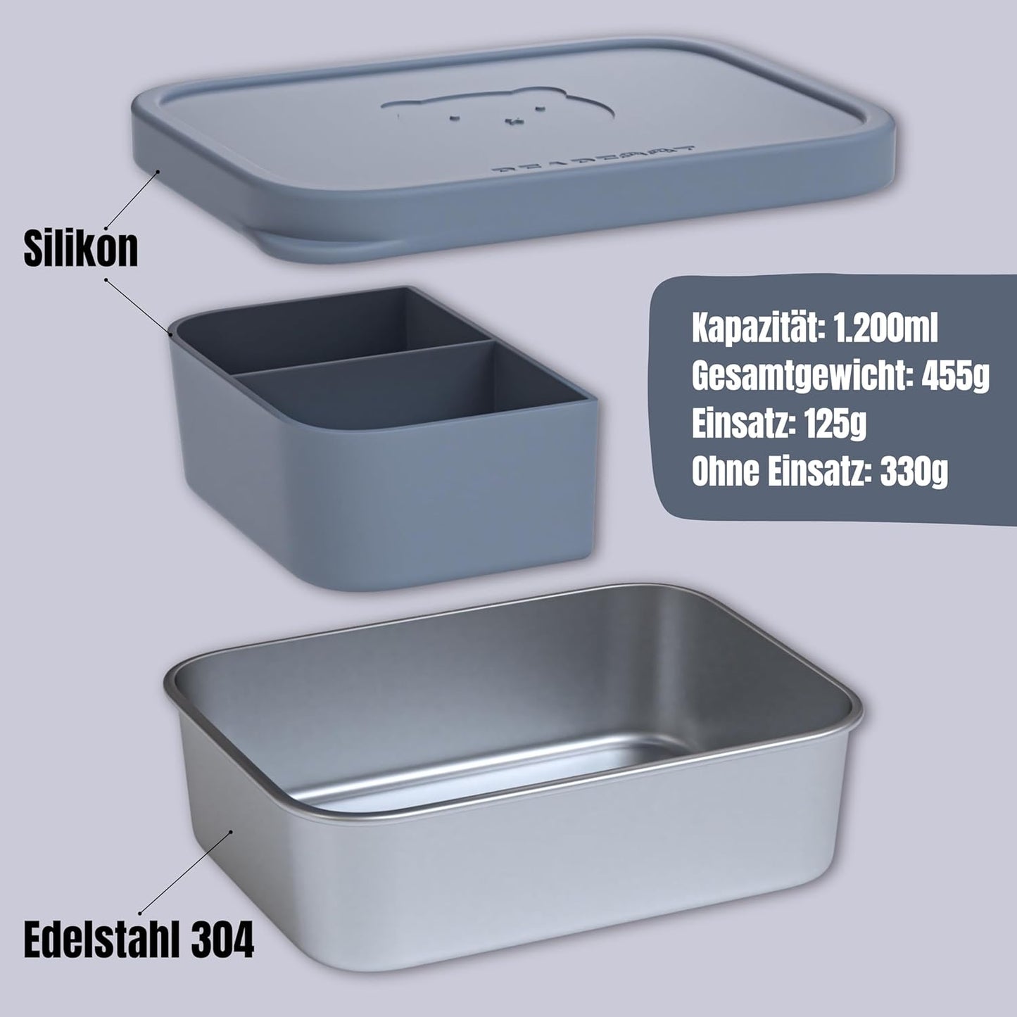 Brotdose mit Silikondeckel, Blau 1.200ml