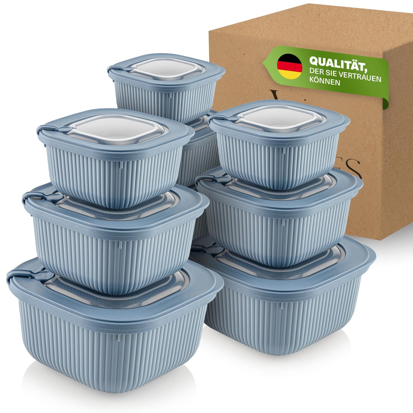 9-teiliges Frischhaltedosen-Set mit Ventildeckel, Blau 9er Set Quadratisch