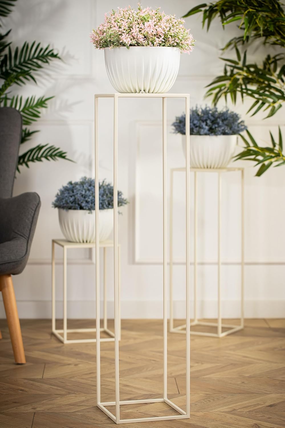 Blumenständer im Loft Stil, Cremefarben 100 cm