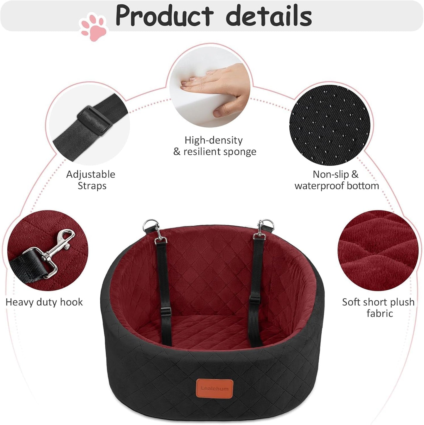 Hunde-Autositz mit Sicherheitsleine, Black/Red Small