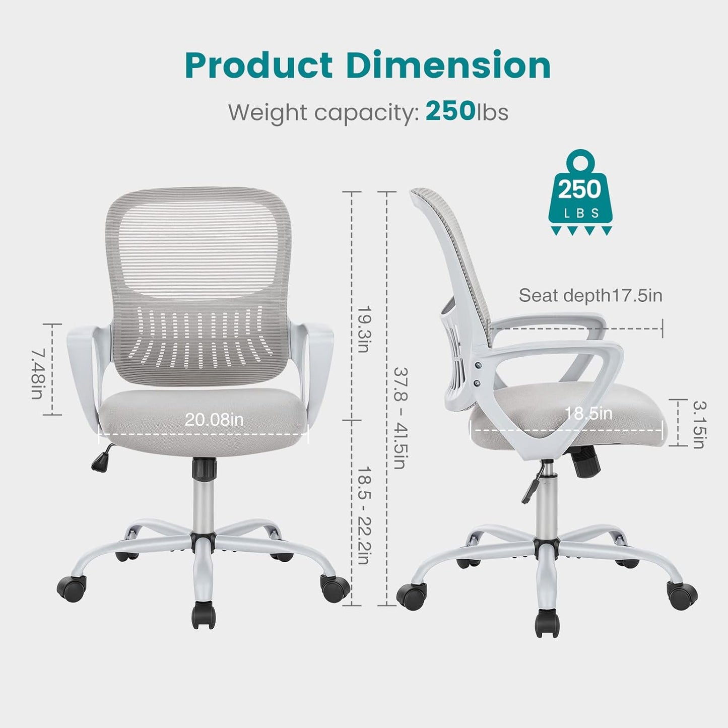 Ergonomischer Bürostuhl mit Lendenwirbelstütze, Grau