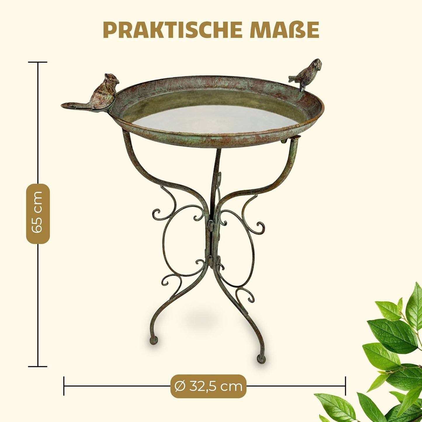 Vogeltränke Gijon aus Metall für Garten & Terrasse, Antikgrün (Gijon)