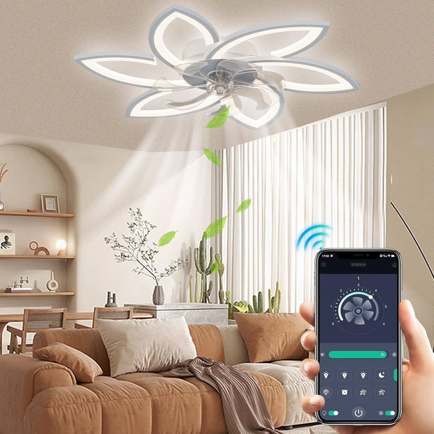 Deckenventilator mit LED und Fernbedienung, App-Steuerung, 78CM