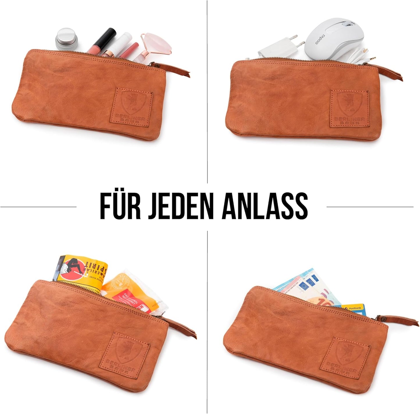 Vintage Federmäppchen aus Leder mit Reissverschluss, Braun