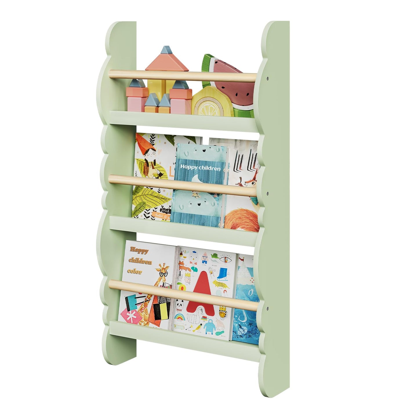 Kinder Wandbücherregal mit 3 Ablagen, Grün 42.5x80cm