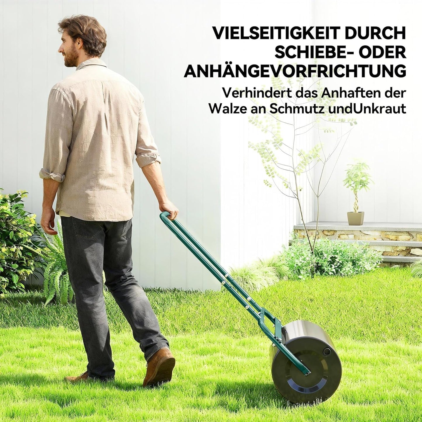 Befüllbare Rasenwalze mit U-Griff, Dunkelgrün
