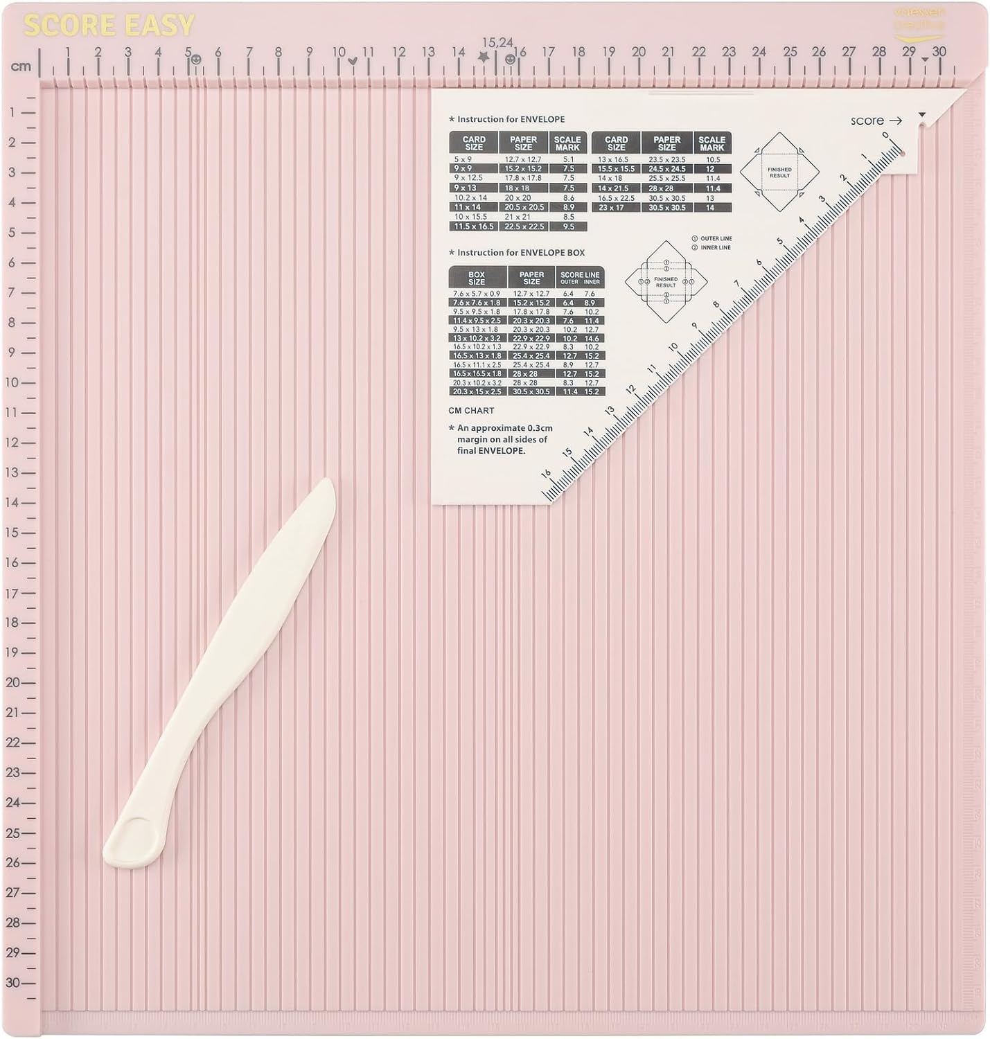 Falzbrett Score Easy mit Falzbein und Lineal, Rosa Single