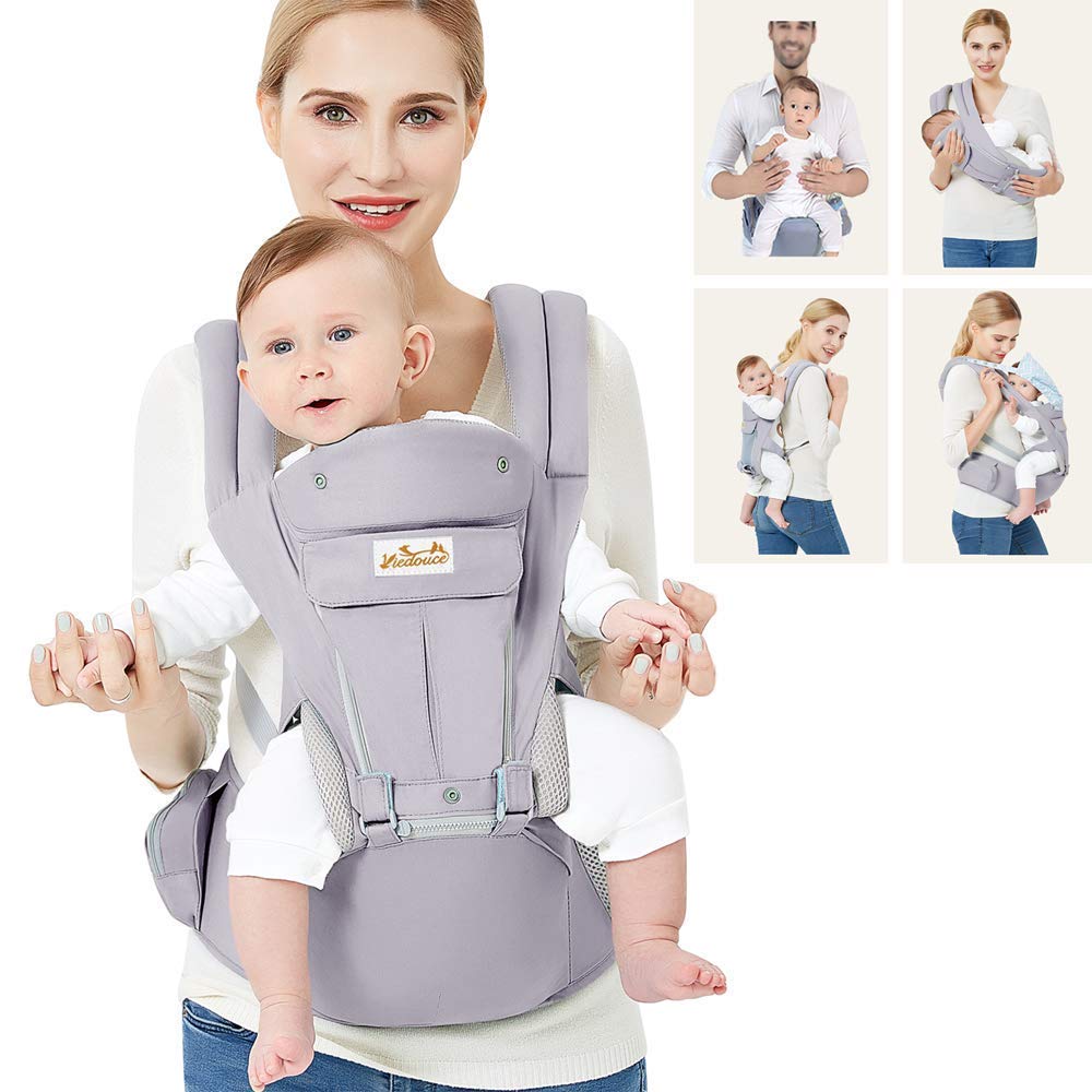Ergonomische Babytrage mit Hüftsitz, Grau mit Hüftsitz