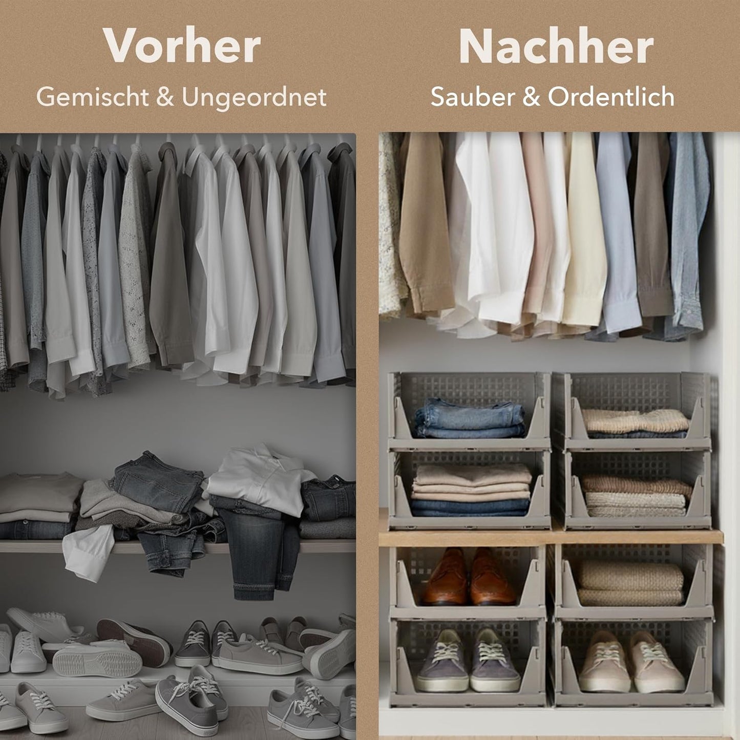 3er-Set Schrank-Organizer, Beige