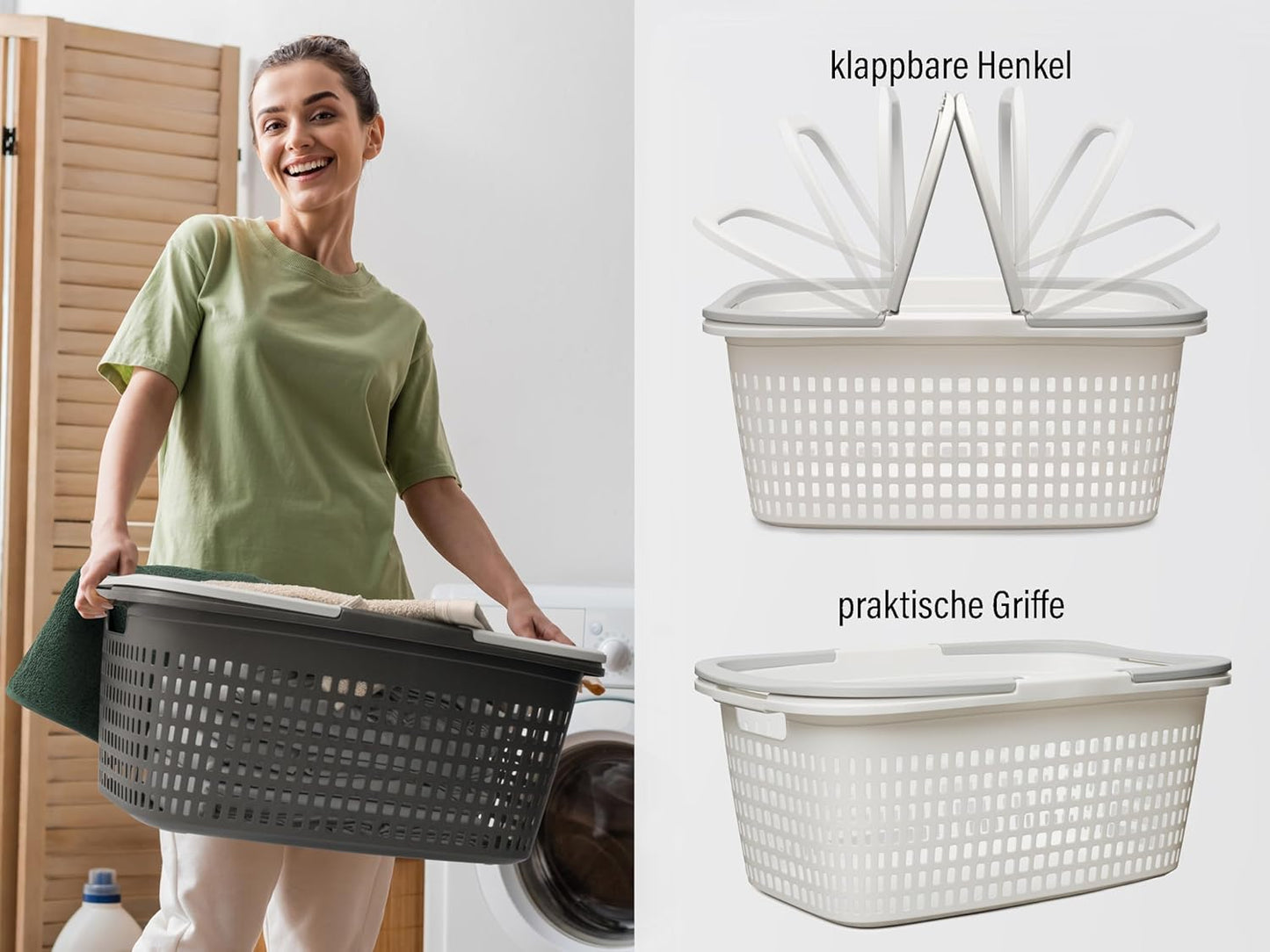 Stapelbare Wäschekörbe 6er-Set, Weiss 6 Körbe