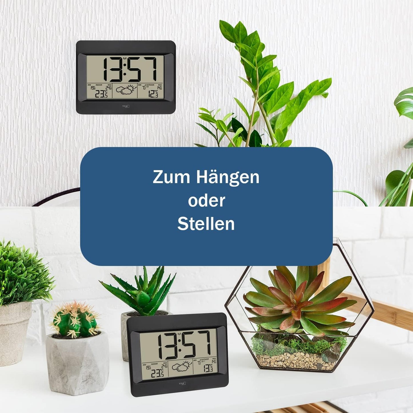 Funk-Wetterstation Zeno mit Temperaturanzeige, Schwarz