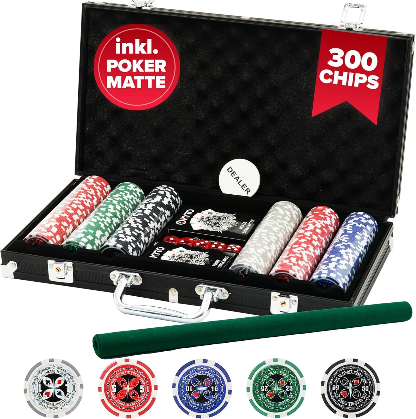 Pokerkoffer Set mit Chips & Matte