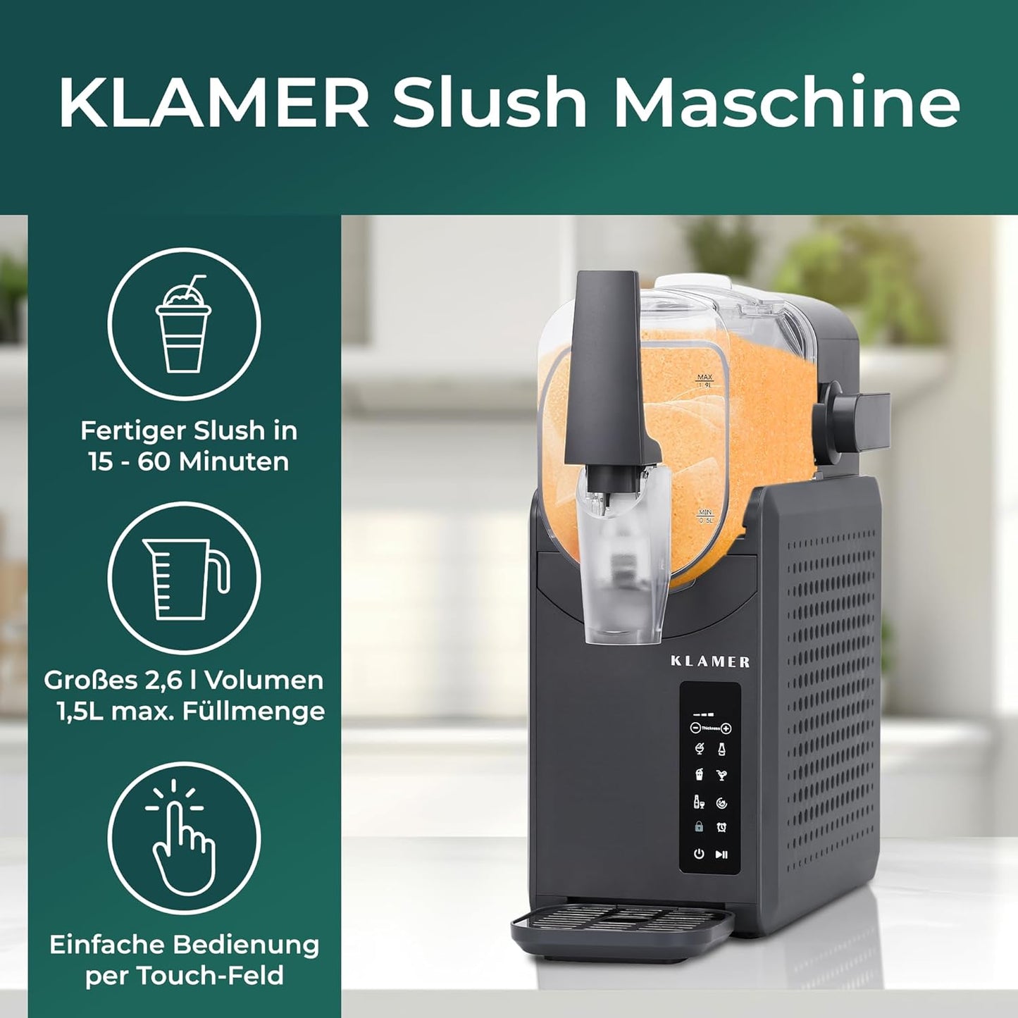 5in1 Slush Maschine mit Turbo Freeze, 2,6L Grau 5in1