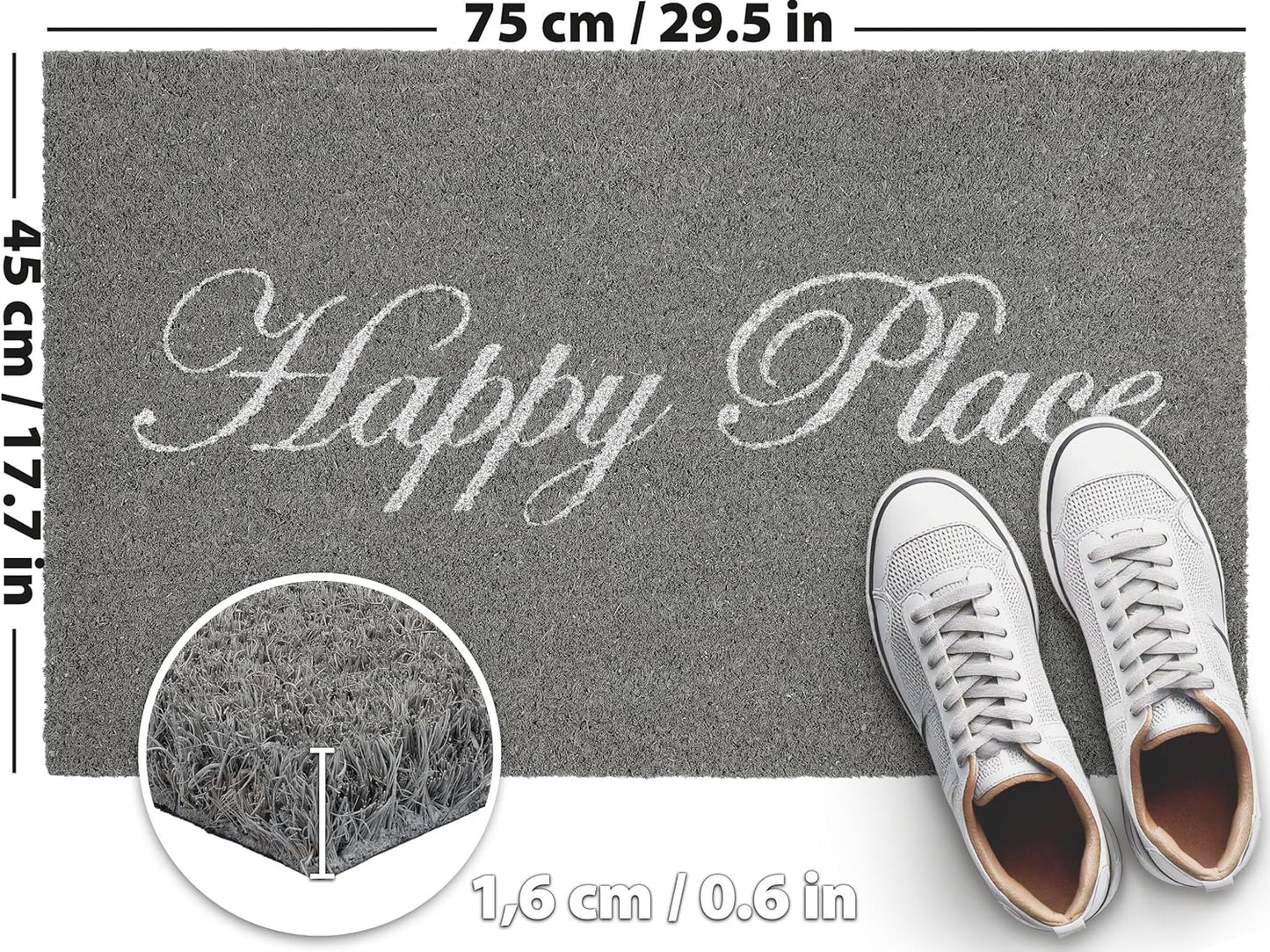Antirutsch Fussmatte, Happy Place - Grau Glitzer
