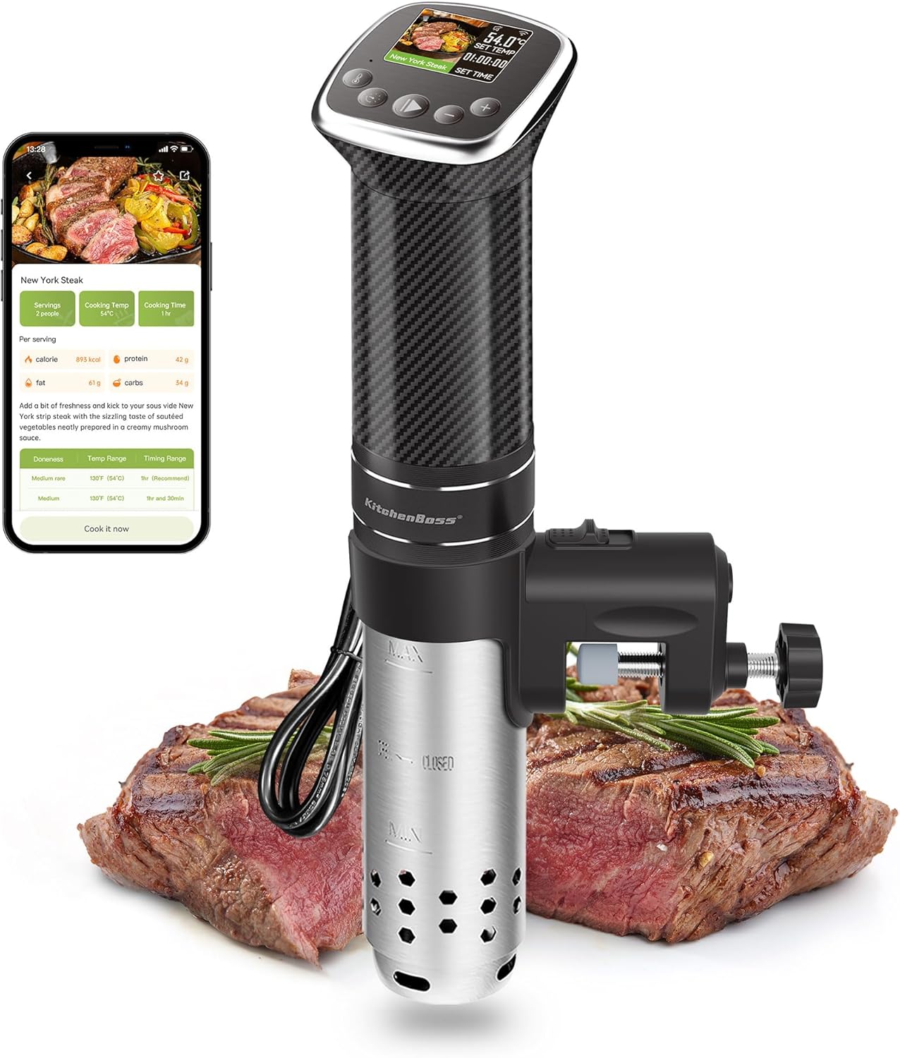 Sous Vide Stick mit App-Steuerung und IPX7 Schutz, Carbon Fiber Schwarz