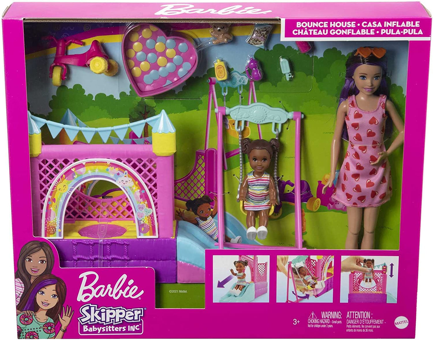 Barbie Skipper Babysitters Inc. Hüpfburg mit Skipper, Kleinkind und Zubehör, Kulisse, Einzeln
