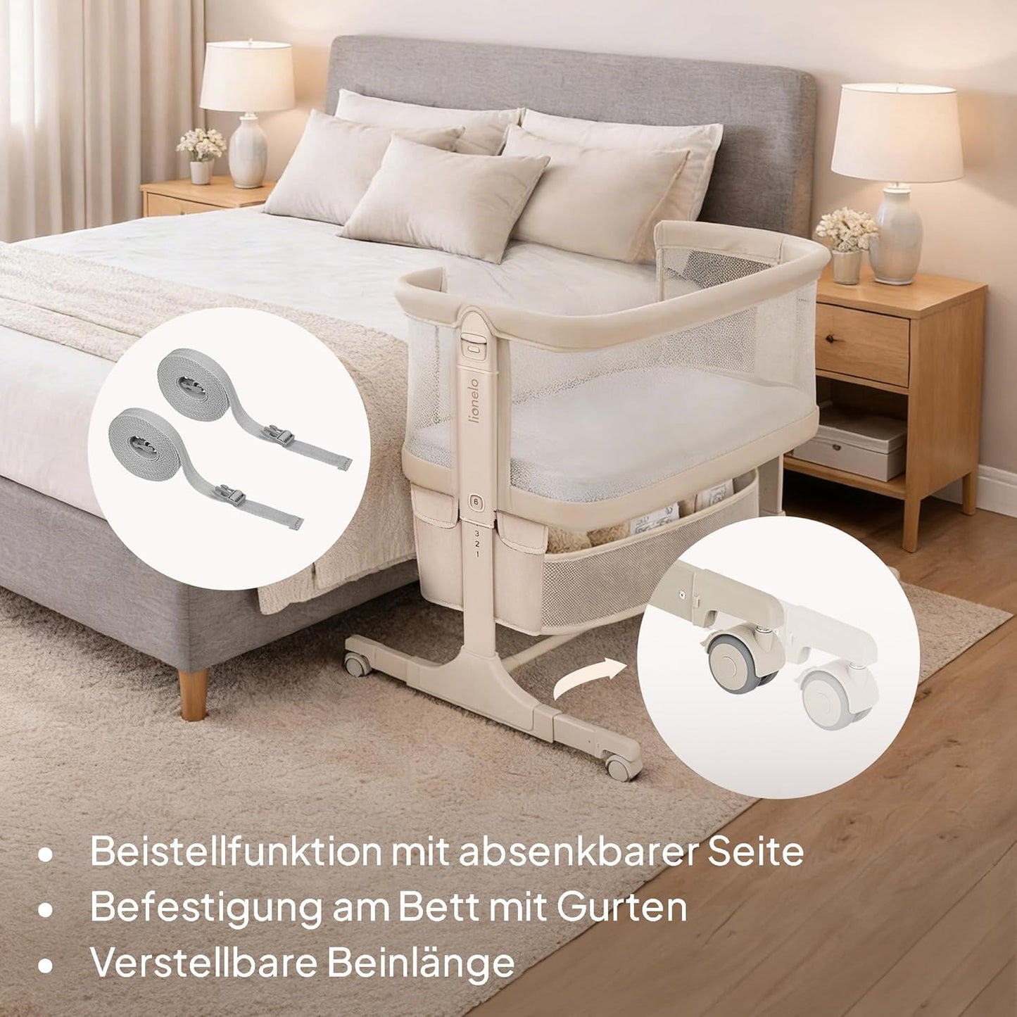 3-in-1 Beistellbett Jodie, höhenverstellbar, Grün